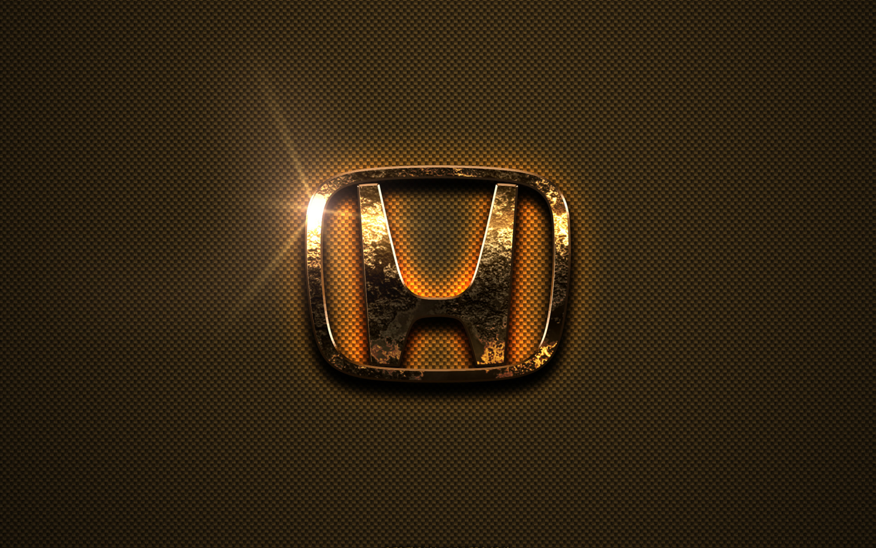 Honda logo, Golden logo artwork, Brown metal background, High-quality HD pictures, 2880x1810 HD Desktop