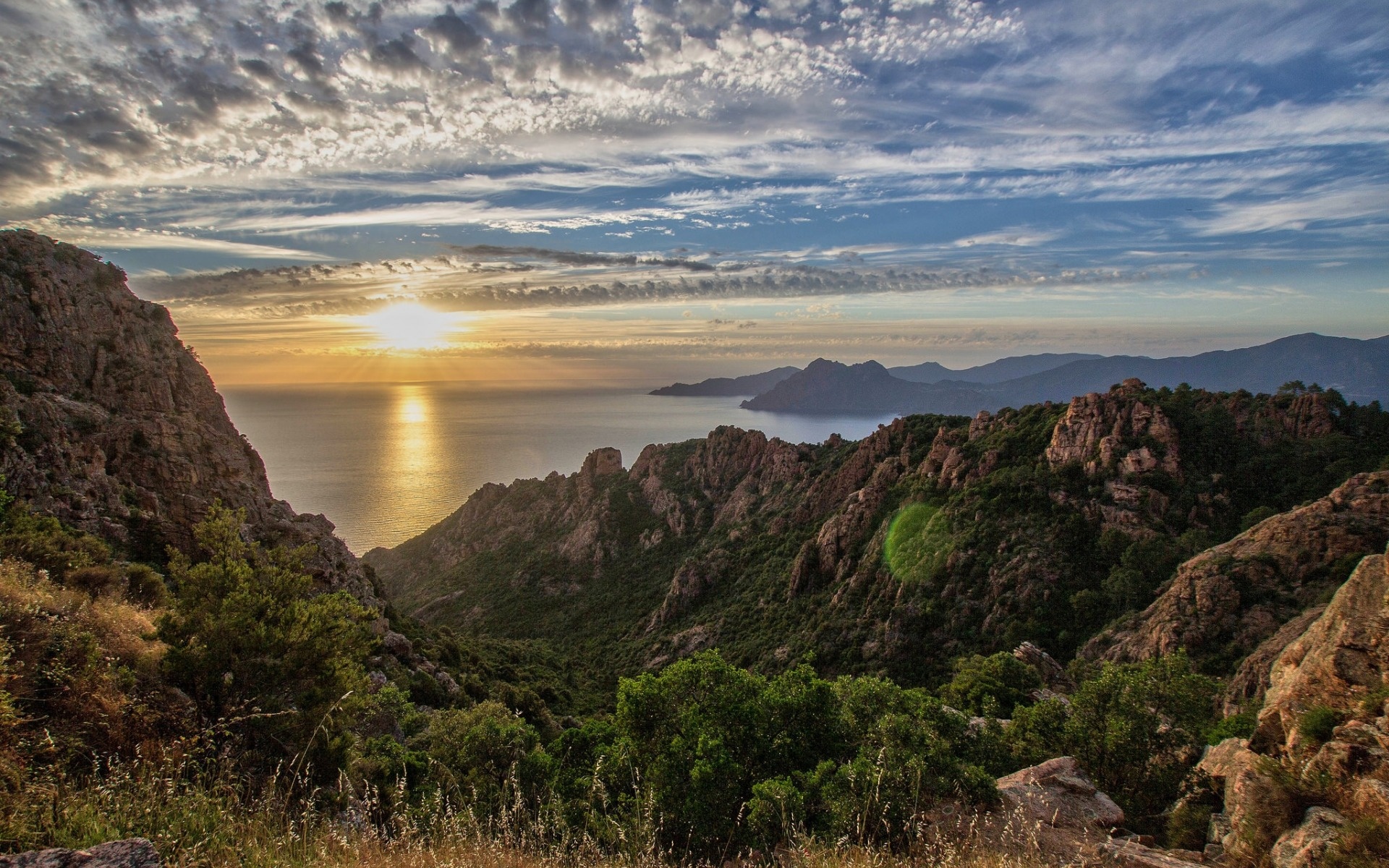 Corsica Island, Sea sunset, Mountains coast, Mediterranean sea, 1920x1200 HD Desktop