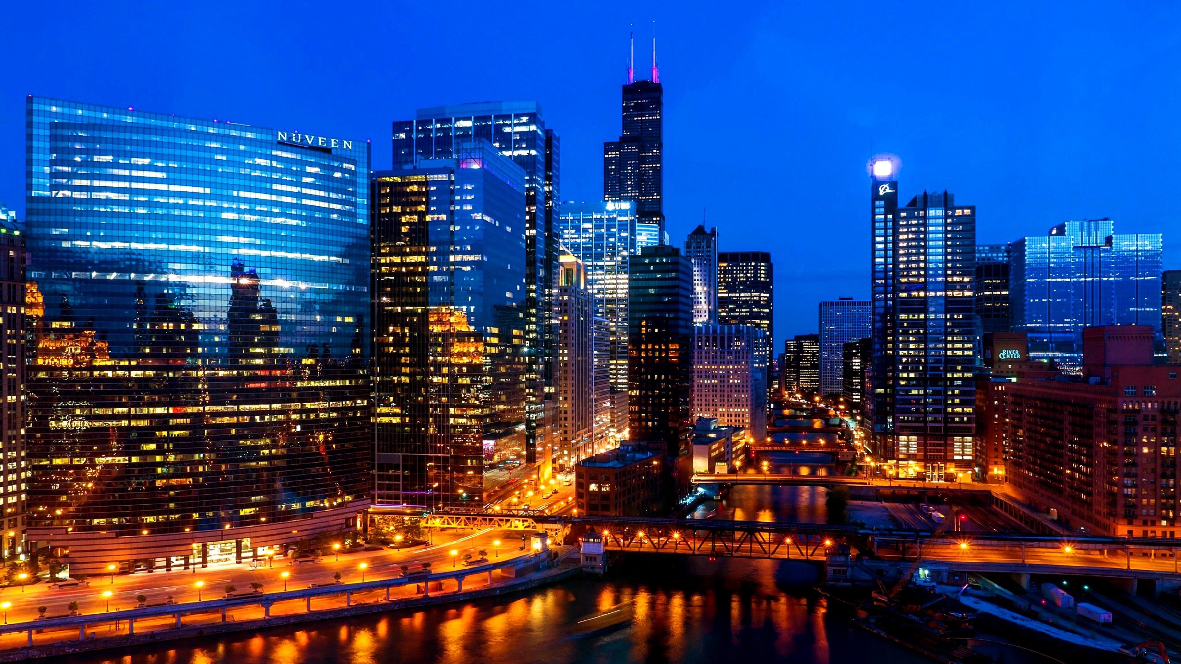 Chicago: The center of the Chicago metropolitan area, Urban area. 3840x2160 4K Wallpaper.