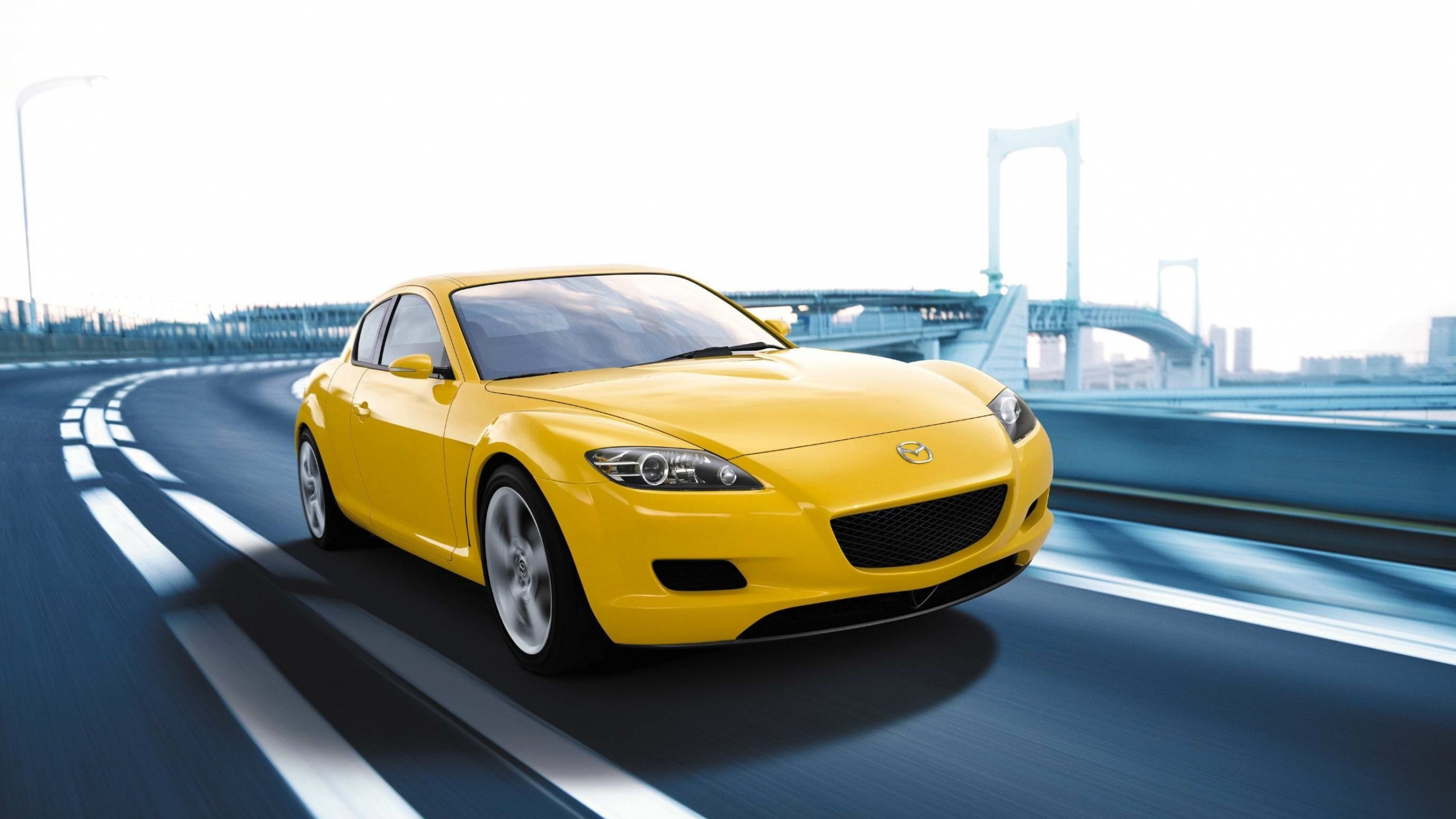 Yellow Mazda RX, Front view, Dual wide, HD background, 2560x1440 HD Desktop