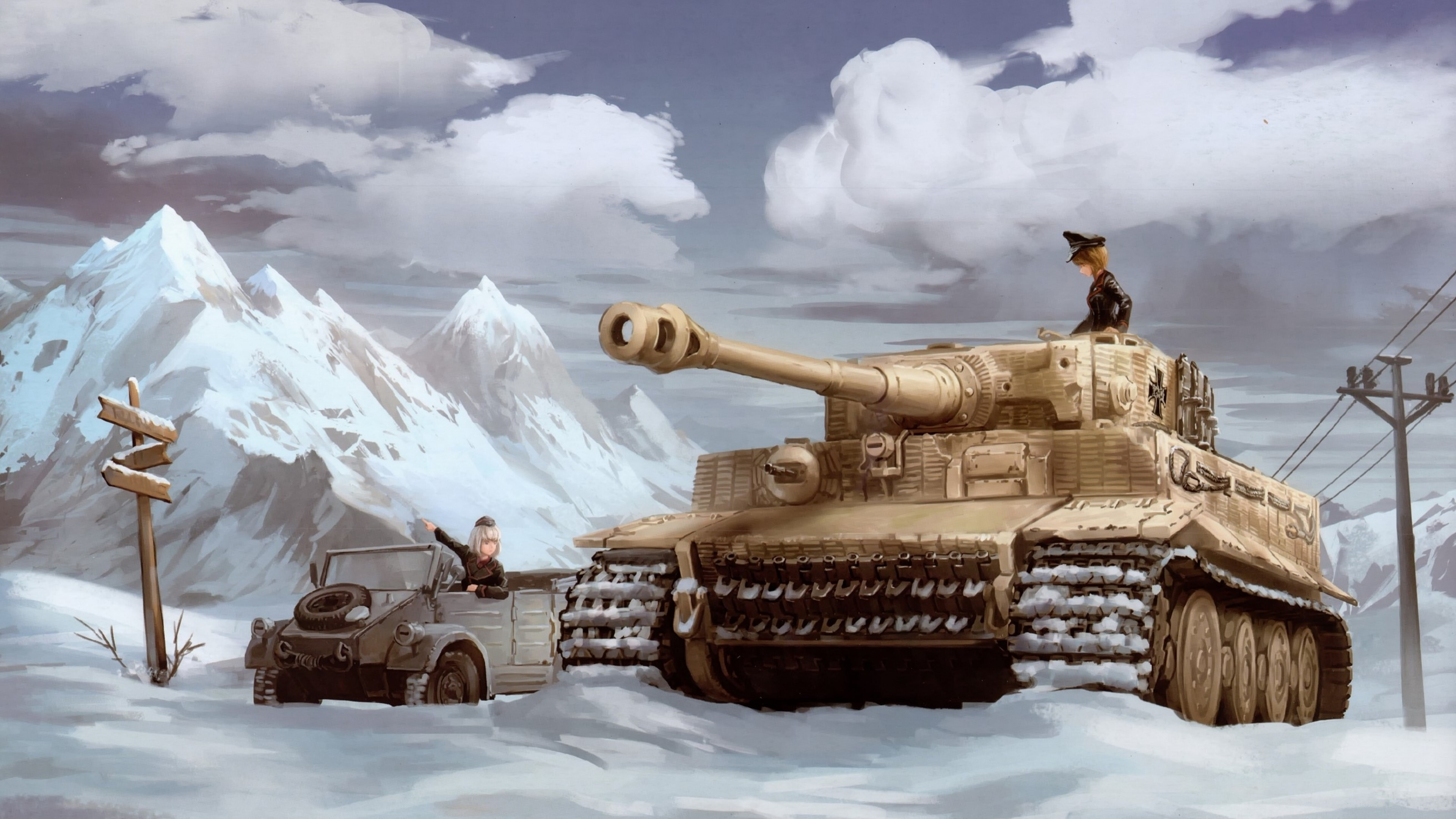 Girls und Panzer: Anime, A competition between girls' high schools practicing tank warfare as a sport, Winter battlefield. 3840x2160 4K Wallpaper.