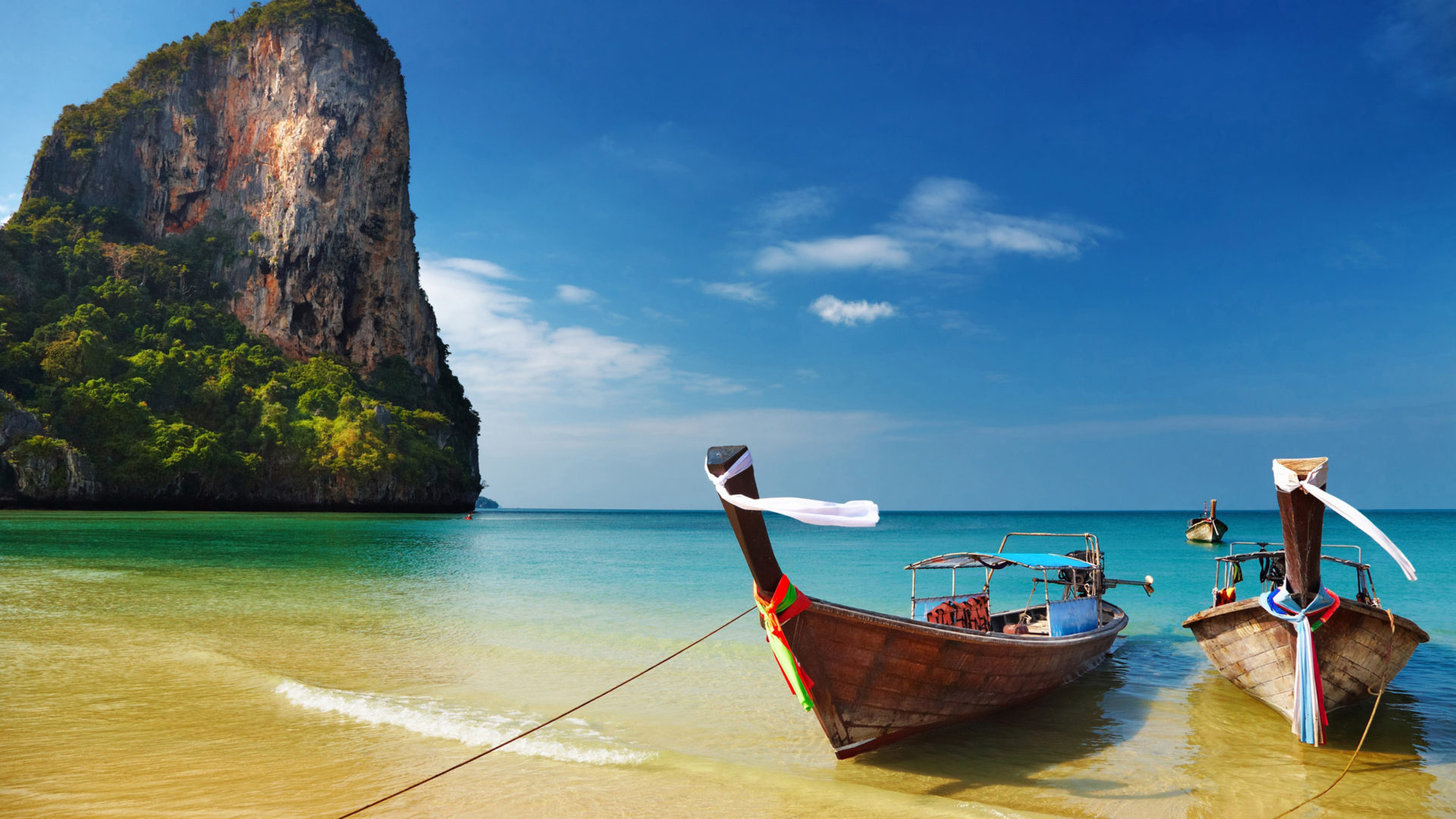 Thailand boats on the beach, Seaside relaxation, Coastal beauty, Maritime scenes, 1920x1080 Full HD Desktop