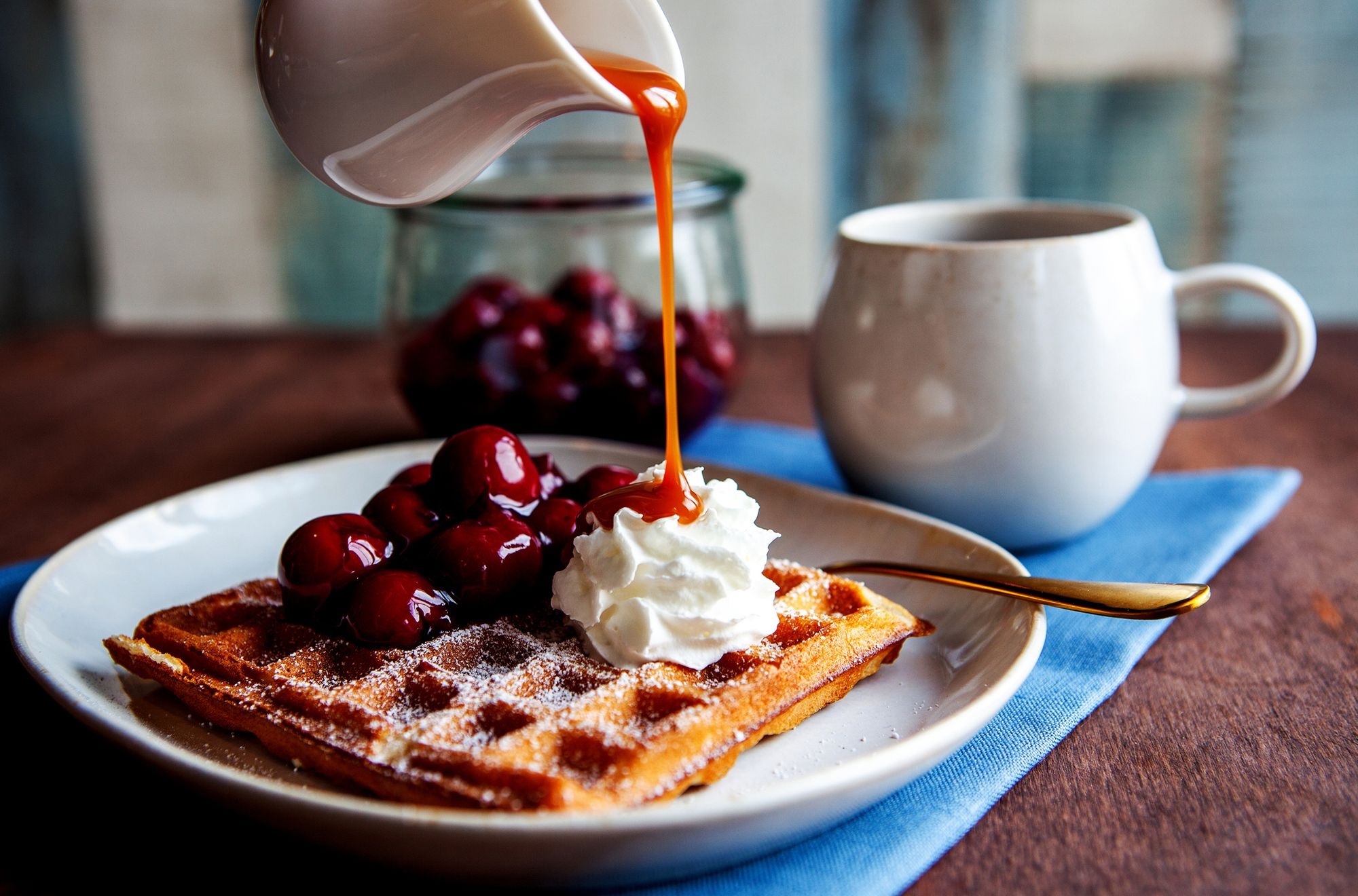 Waffle: Can serve as a base for savory mixtures such as seafood or poultry in sauce. 2000x1320 HD Background.