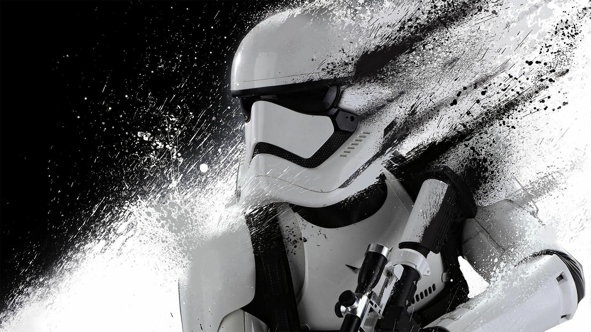 Star Wars: The Force Awakens, A 2015 American epic space opera, Black and white. 1920x1080 Full HD Wallpaper.