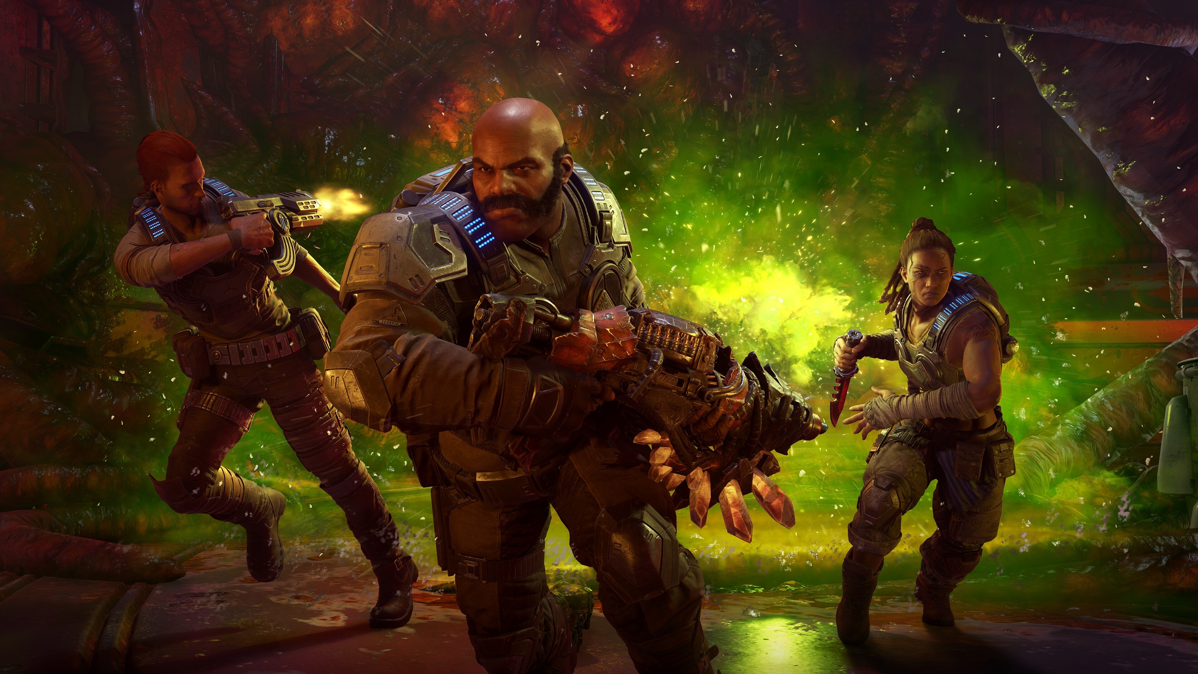 Gears of War: Lahni, Keegan and Mac, Hivebusters, Condor Crash Sites, Outsider Campsite. 3840x2160 4K Background.