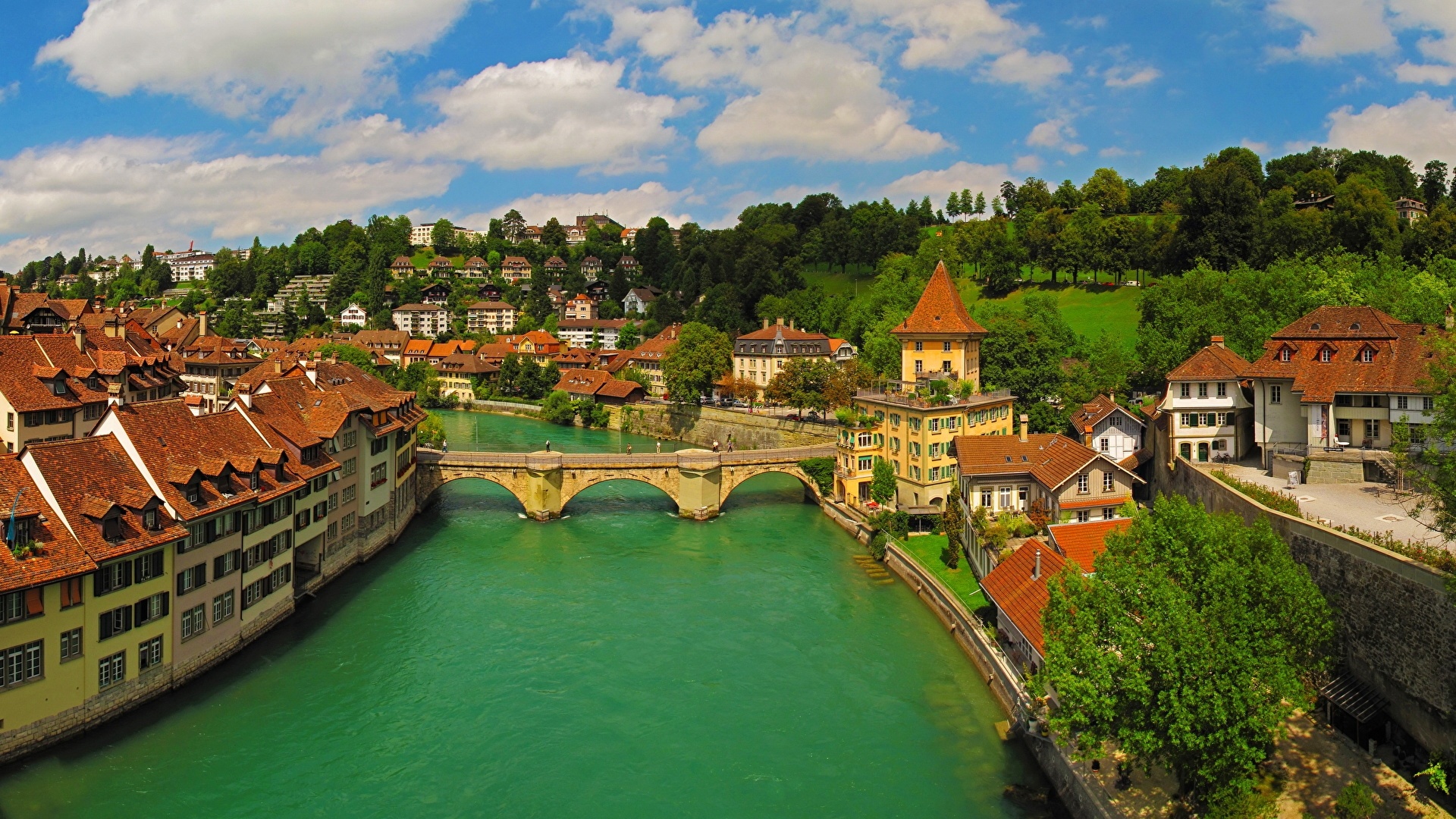 River Aare, Switzerland photo, Bridge influx, Fonwall, 1920x1080 Full HD Desktop