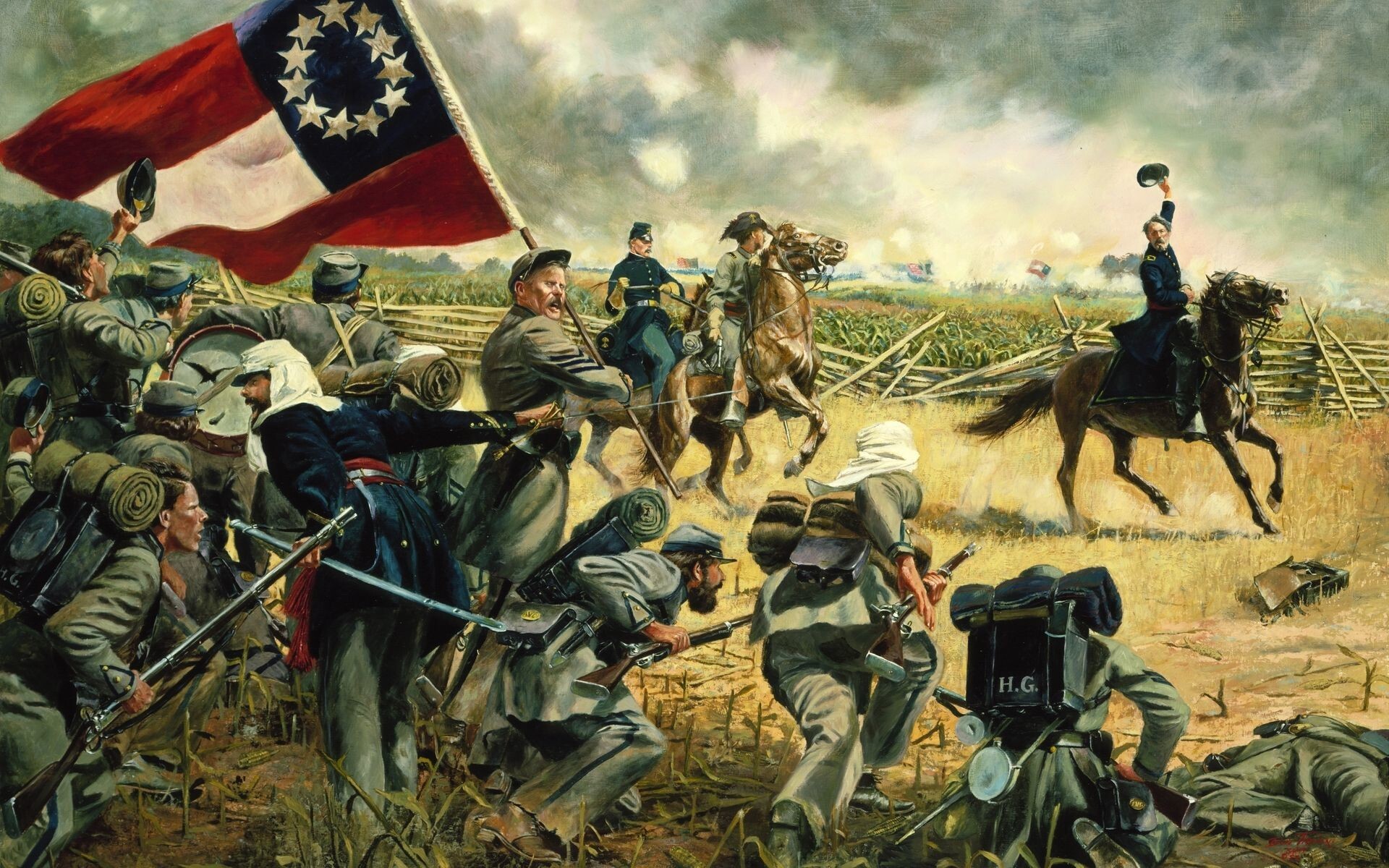 Gettysburg: Confederate General Robert E. Lee's Army of Northern Virginia during the battle of Gettysburg, Art. 1920x1200 HD Background.