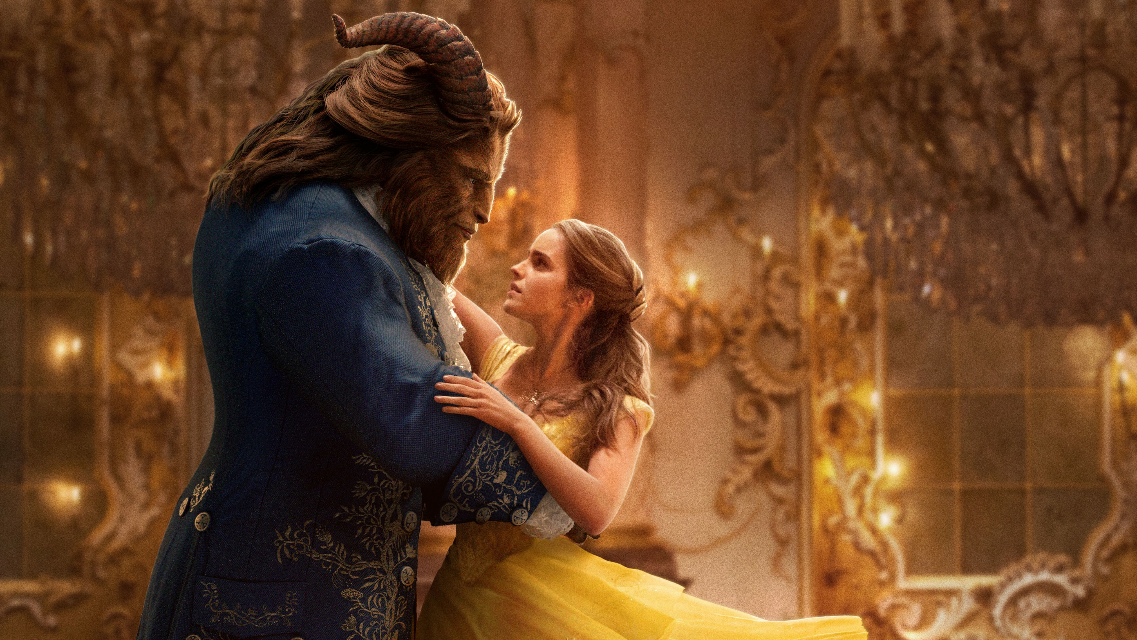 Beauty and the Beast: A 2017 American musical romantic fantasy film directed by Bill Condon, Emma Watson. 3840x2160 4K Wallpaper.
