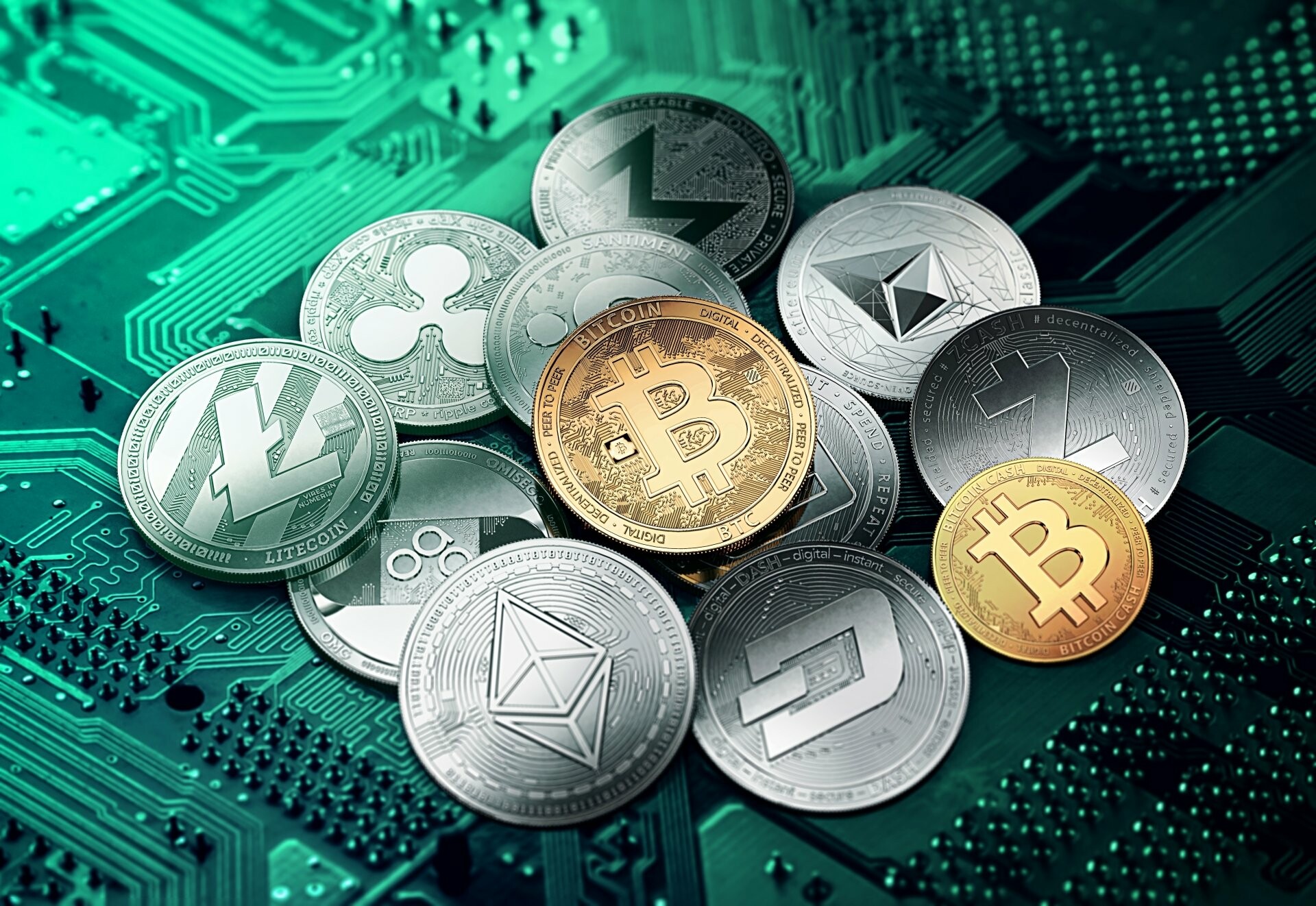 Cryptocurrency: An alternative to fiat currency, Digital money, Dash, Litecoin, Ether, Ripple, BTC. 1920x1330 HD Background.