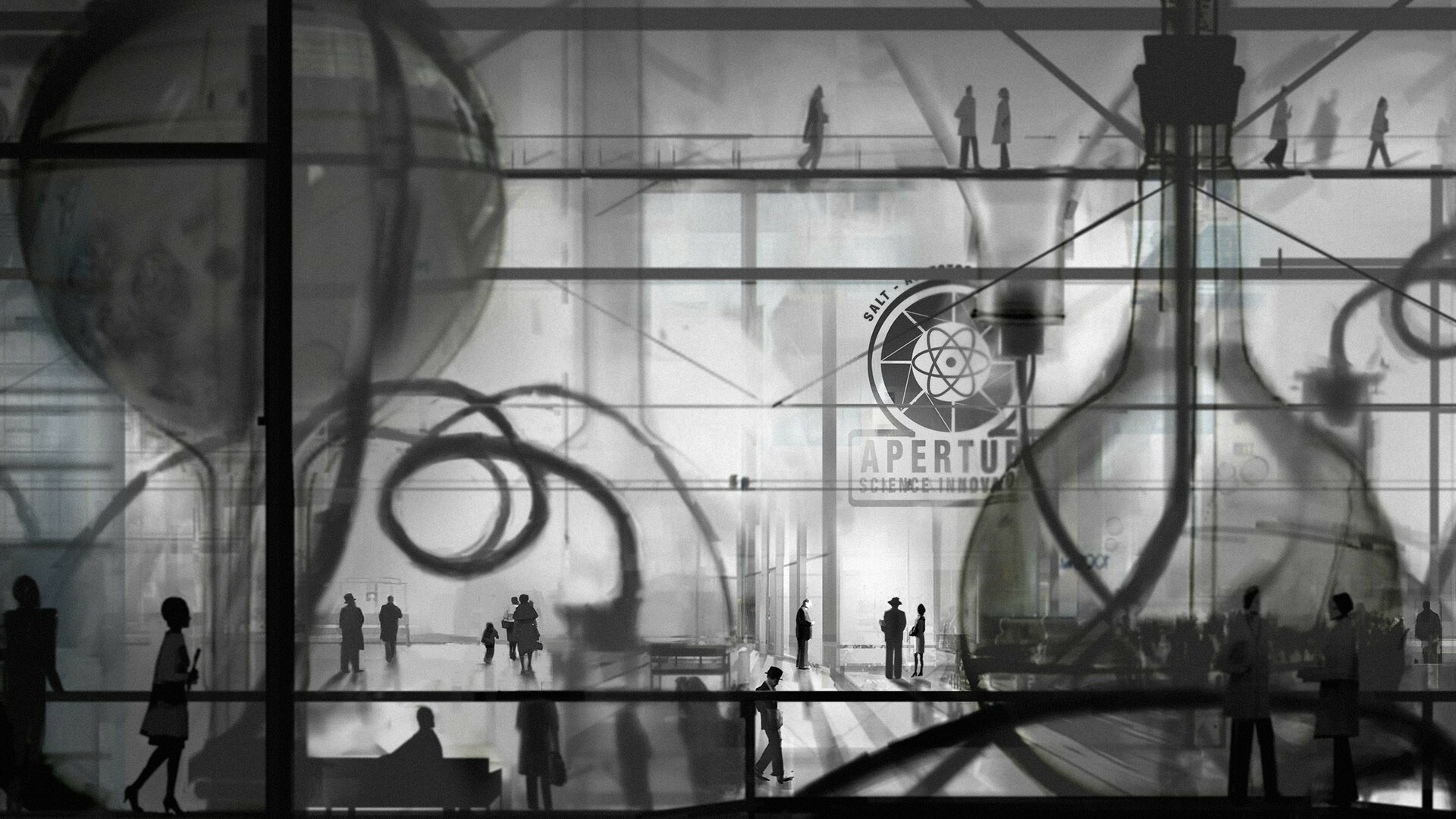 Portal 2 (Game): Glados, Aperture Laboratories, Valve Corporation, Black-and-white. 1920x1080 Full HD Wallpaper.