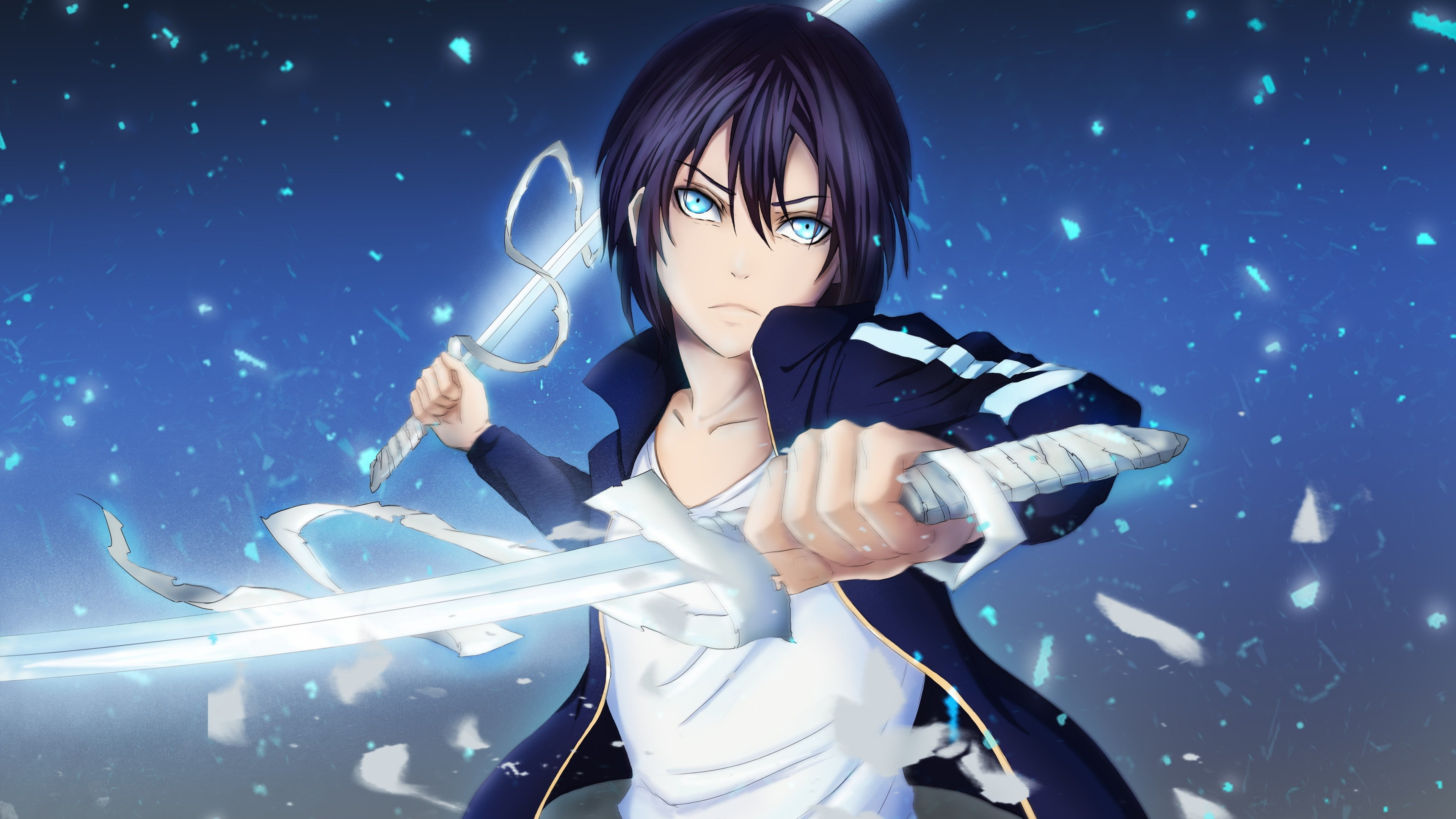 Noragami, Yato, Dual sword, Blue eyes, 3840x2160 4K Desktop