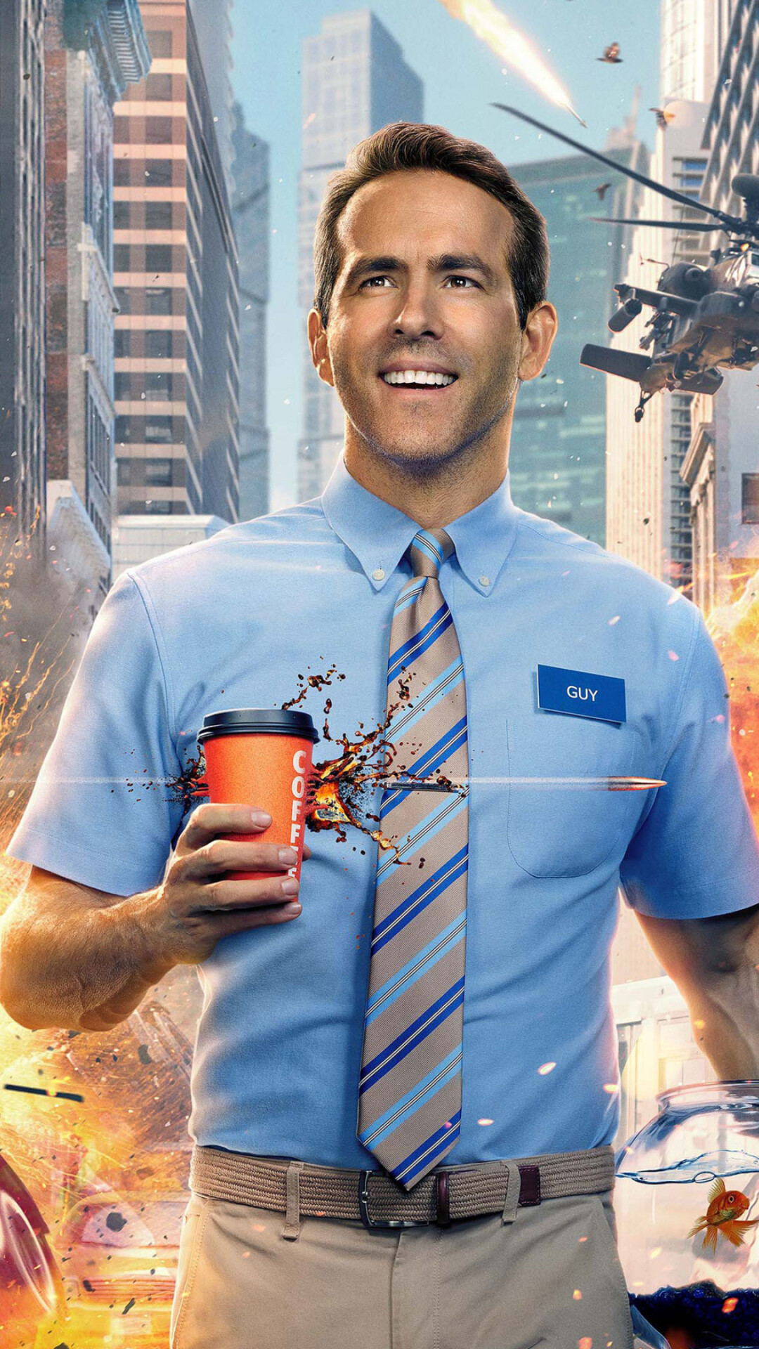 Free Guy: Ryan Reynolds plays a non-playable video game character. 1080x1920 Full HD Wallpaper.