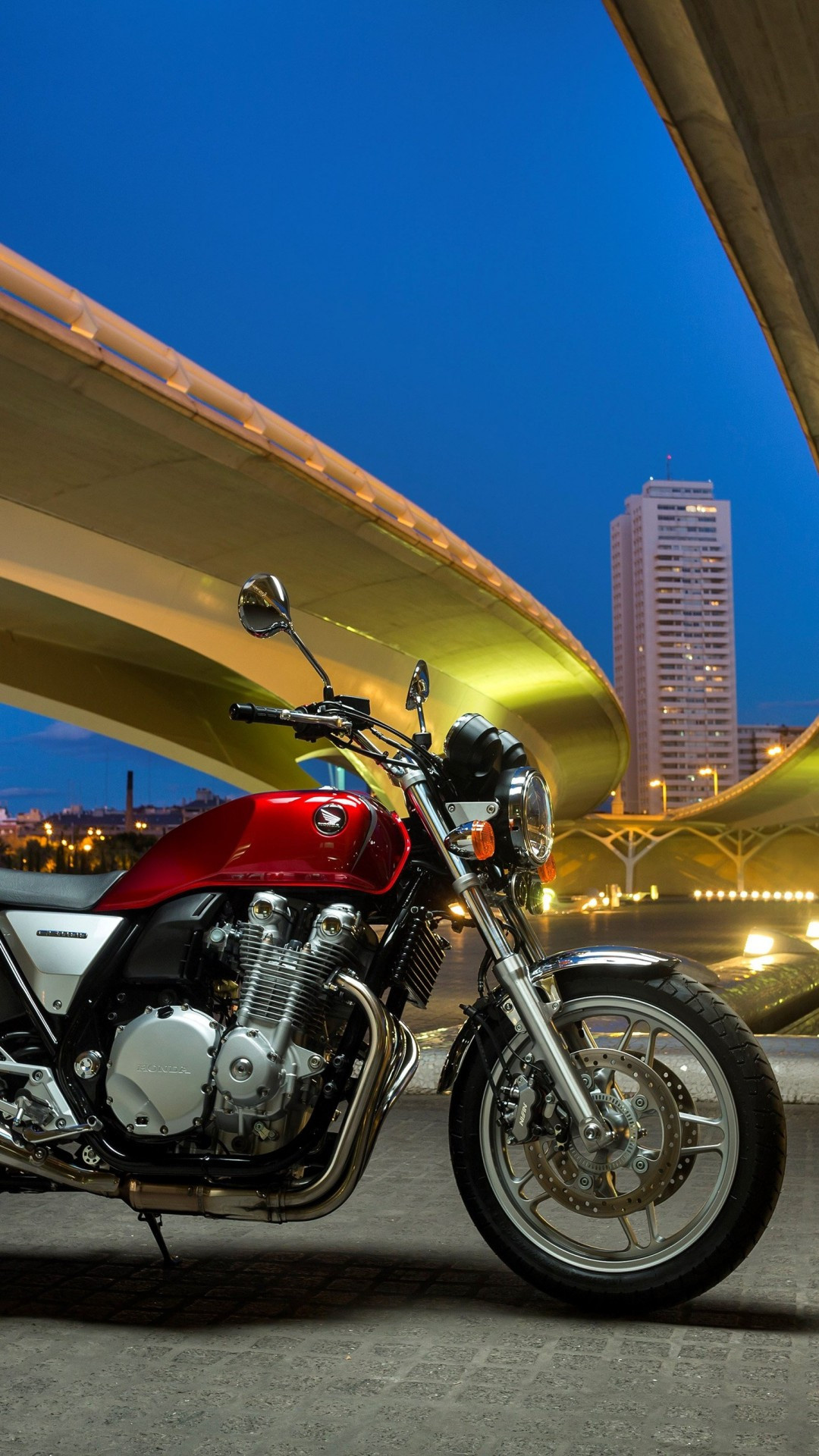 Honda CB1100, Red night city view, 1080x1920 Full HD Phone
