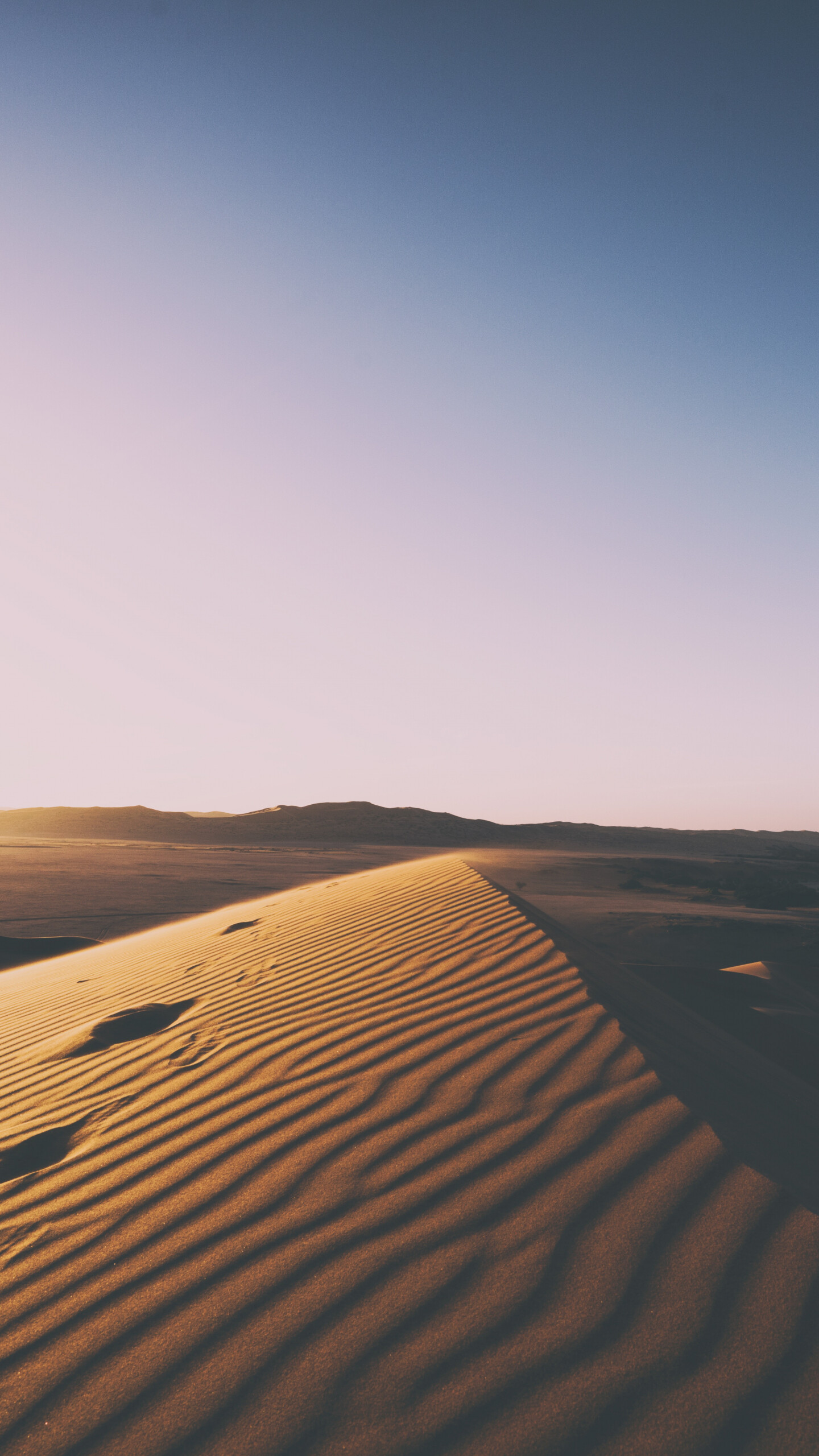 Desert: Sunset, Clean skyline, Sand, Dunes. 1440x2560 HD Background.