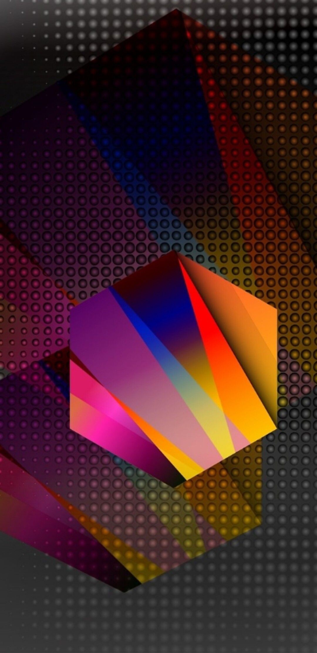 Geometric Abstract: Hexagons, Circles, Obtuse angles, Multicolored. 1080x2220 HD Wallpaper.