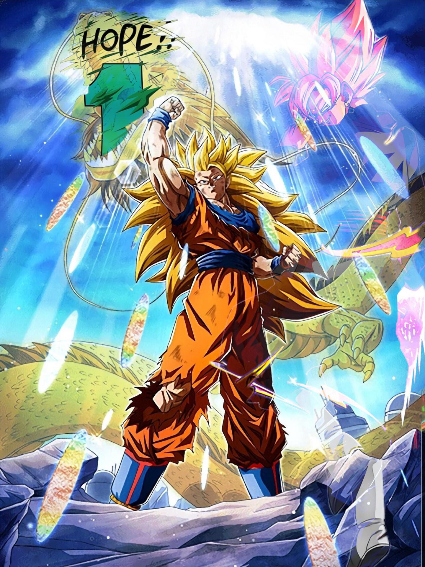 Goku Super Saiyan: SSJ5, Goku Jr. - the first Saiyan to obtain this transformation, The golden hair and tail. 1440x1930 HD Background.