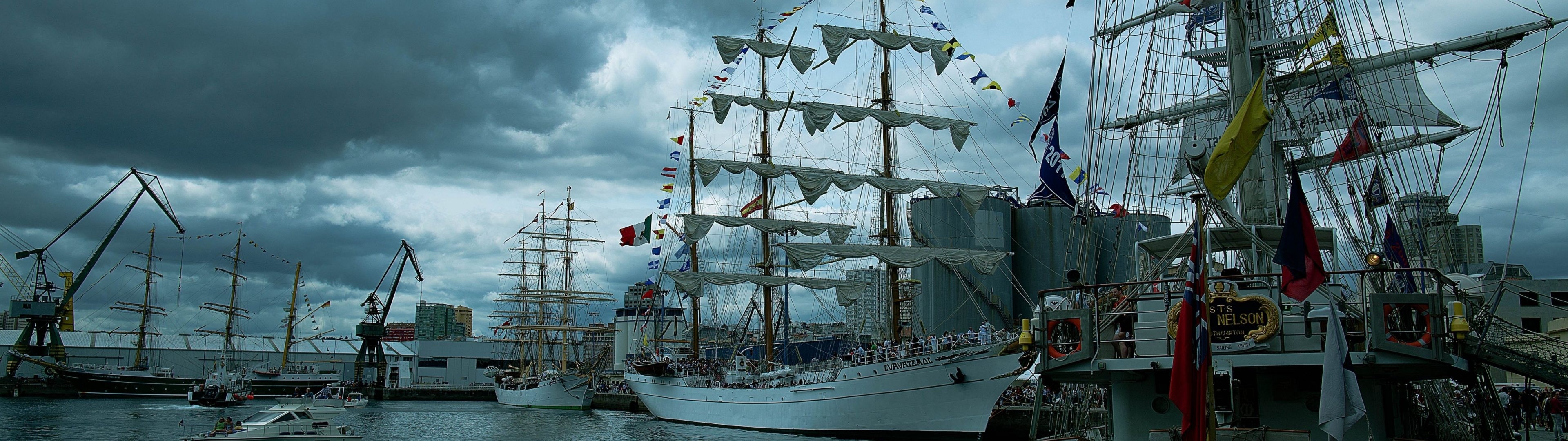 Windjammer: Vessels powered by the wind, Dock, Shipyard. 3840x1080 Dual Screen Background.