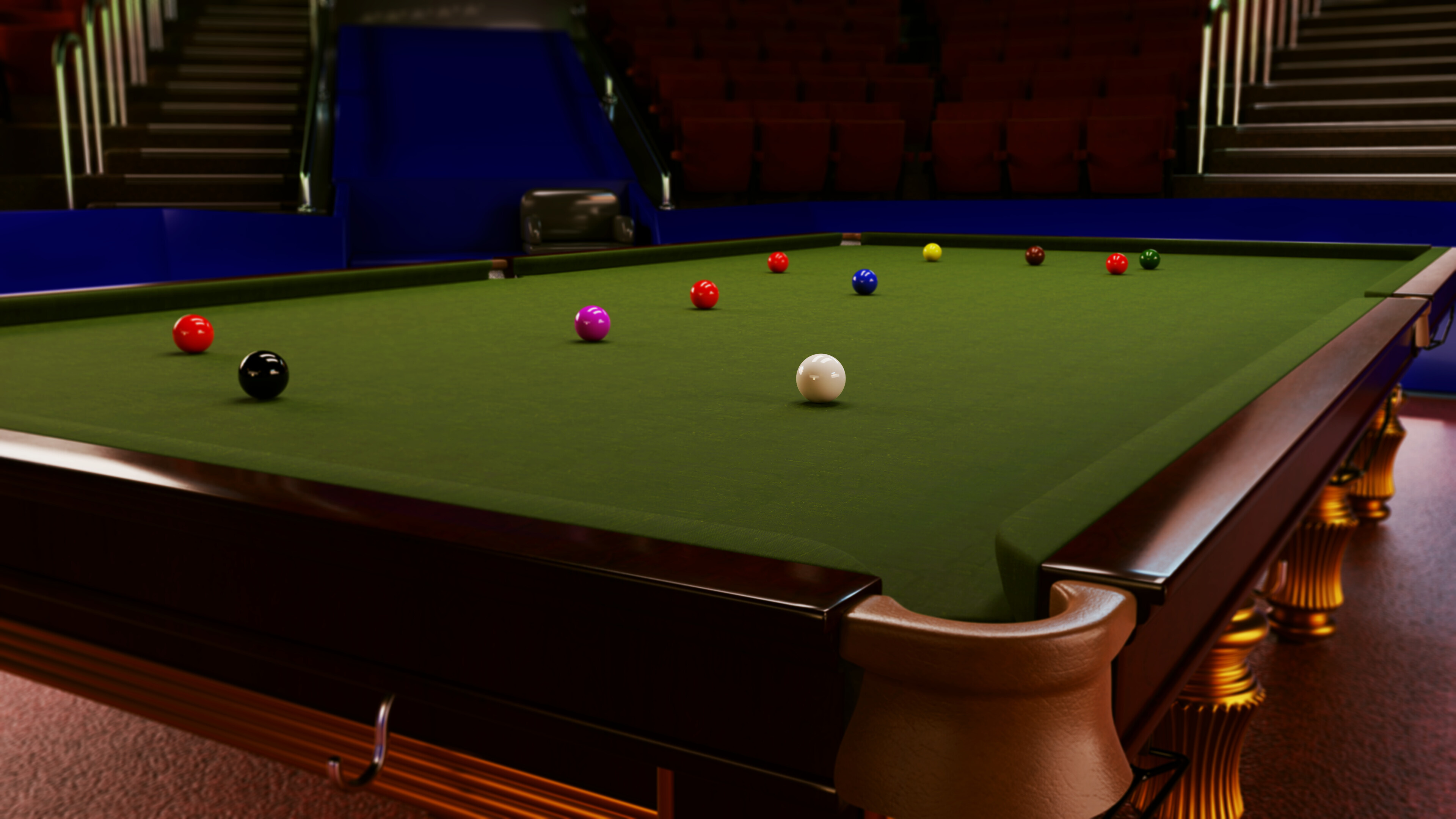 Snooker: A cue sports table that is covered with a green cloth called baize, with six drop pockets. 3840x2160 4K Wallpaper.
