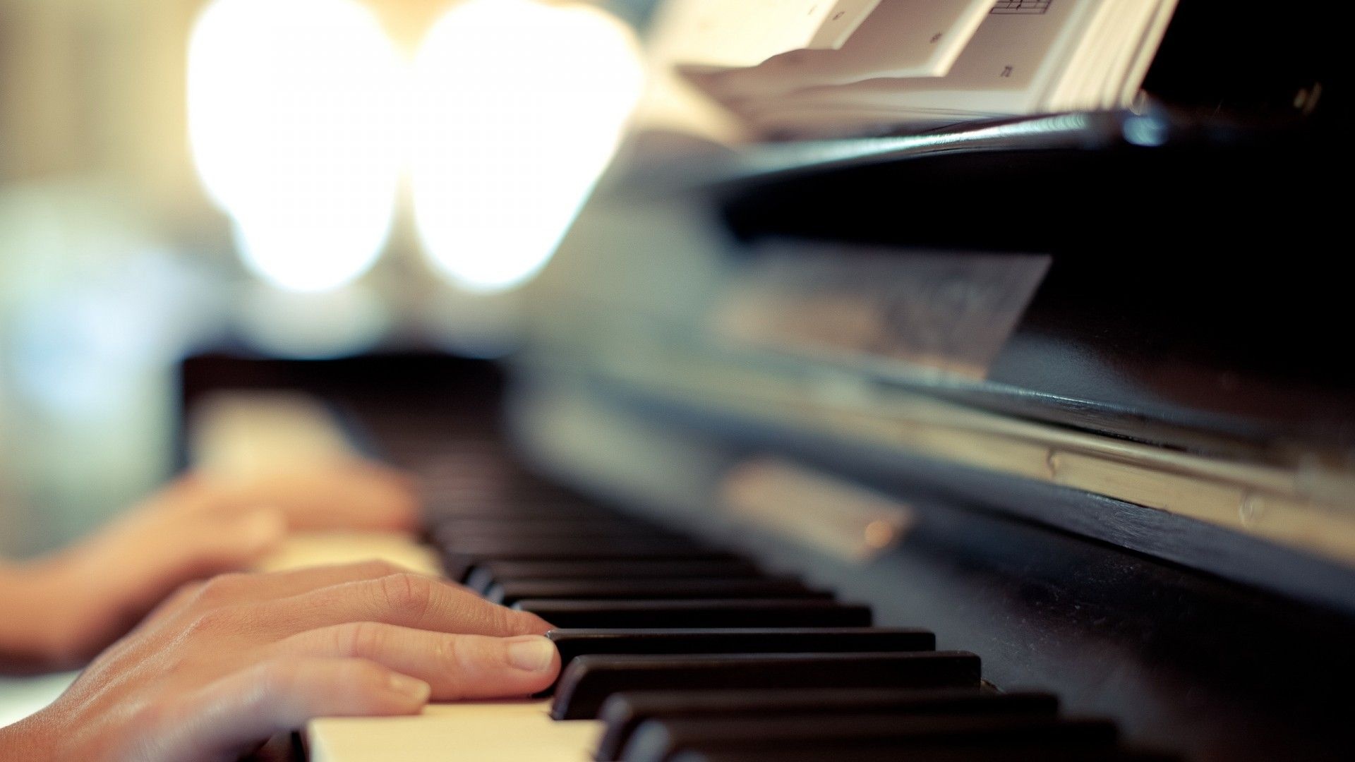 Fortepiano: Playing Piano, Bicolored Keyboard, The Player’s Hands. 1920x1080 Full HD Wallpaper.