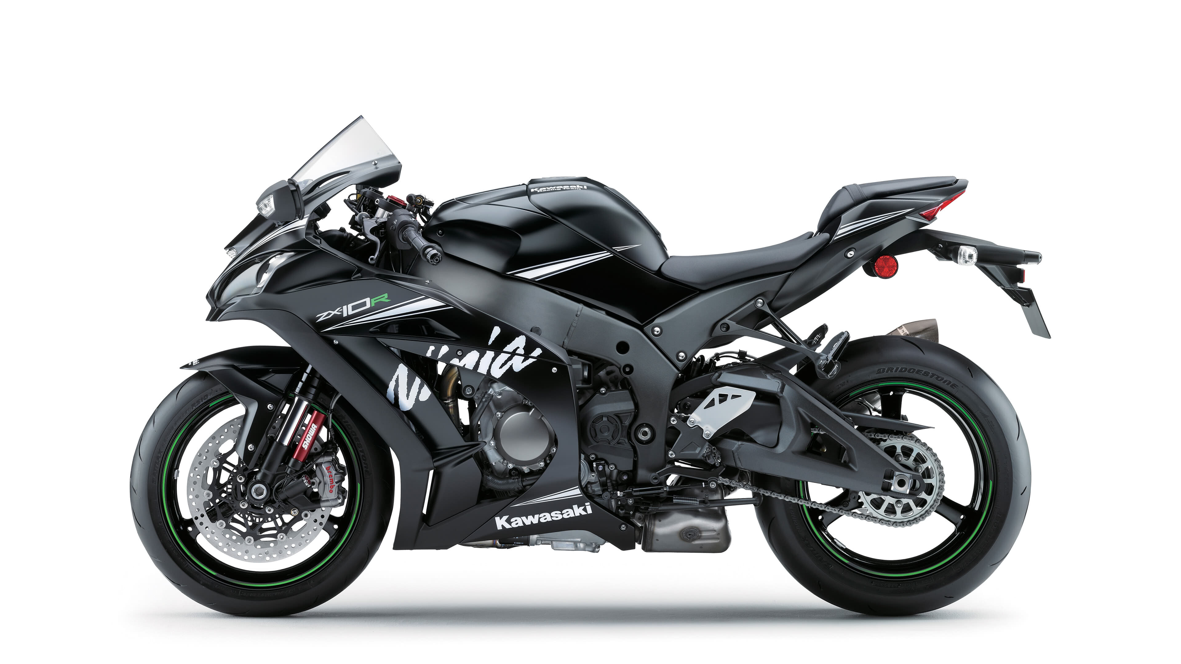 Kawasaki Ninja ZX: ZX10RR, Combines an ultra-narrow chassis, low weight, and radial brakes. 3840x2160 4K Background.