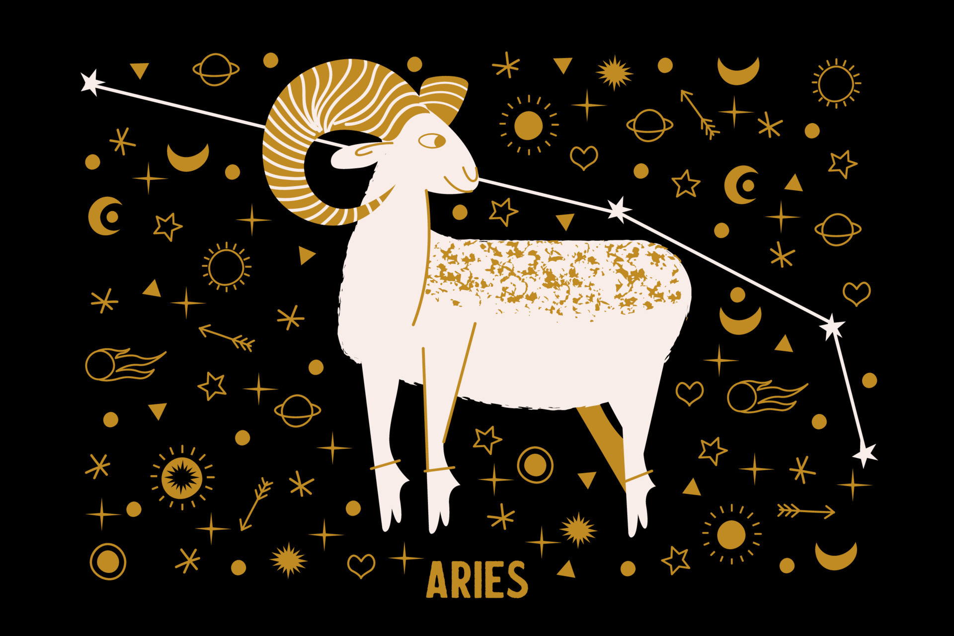 Aries horoscope vector, Flat style illustration, Astrology artwork, Zodiac symbol, 1920x1280 HD Desktop