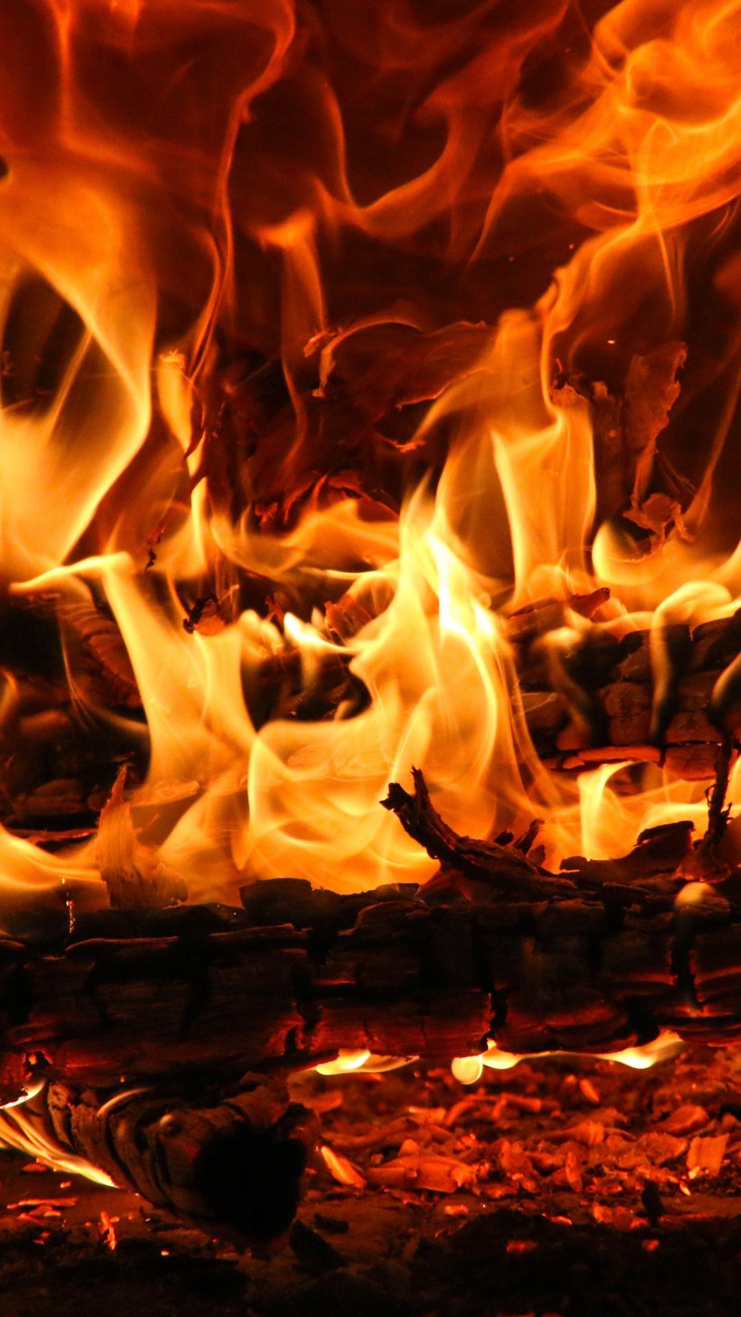 Fireplace: Flame, A hot glowing body of ignited gas, Light. 1080x1920 Full HD Background.