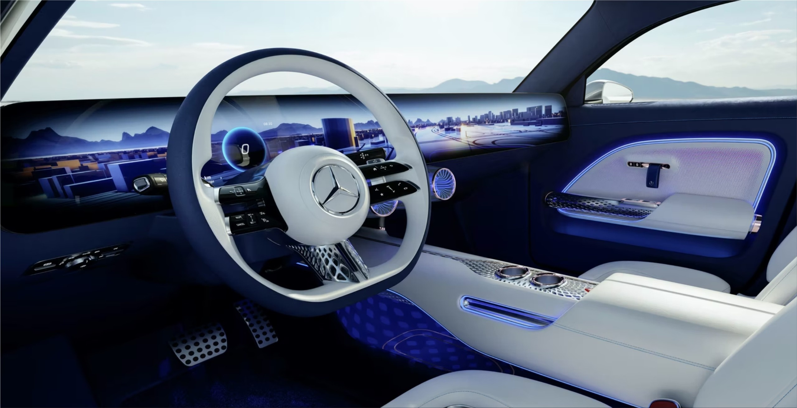 Mercedes-Benz VISION EQXX, Electric hunter, Long-range vehicle, Futuristic design, 2560x1310 HD Desktop
