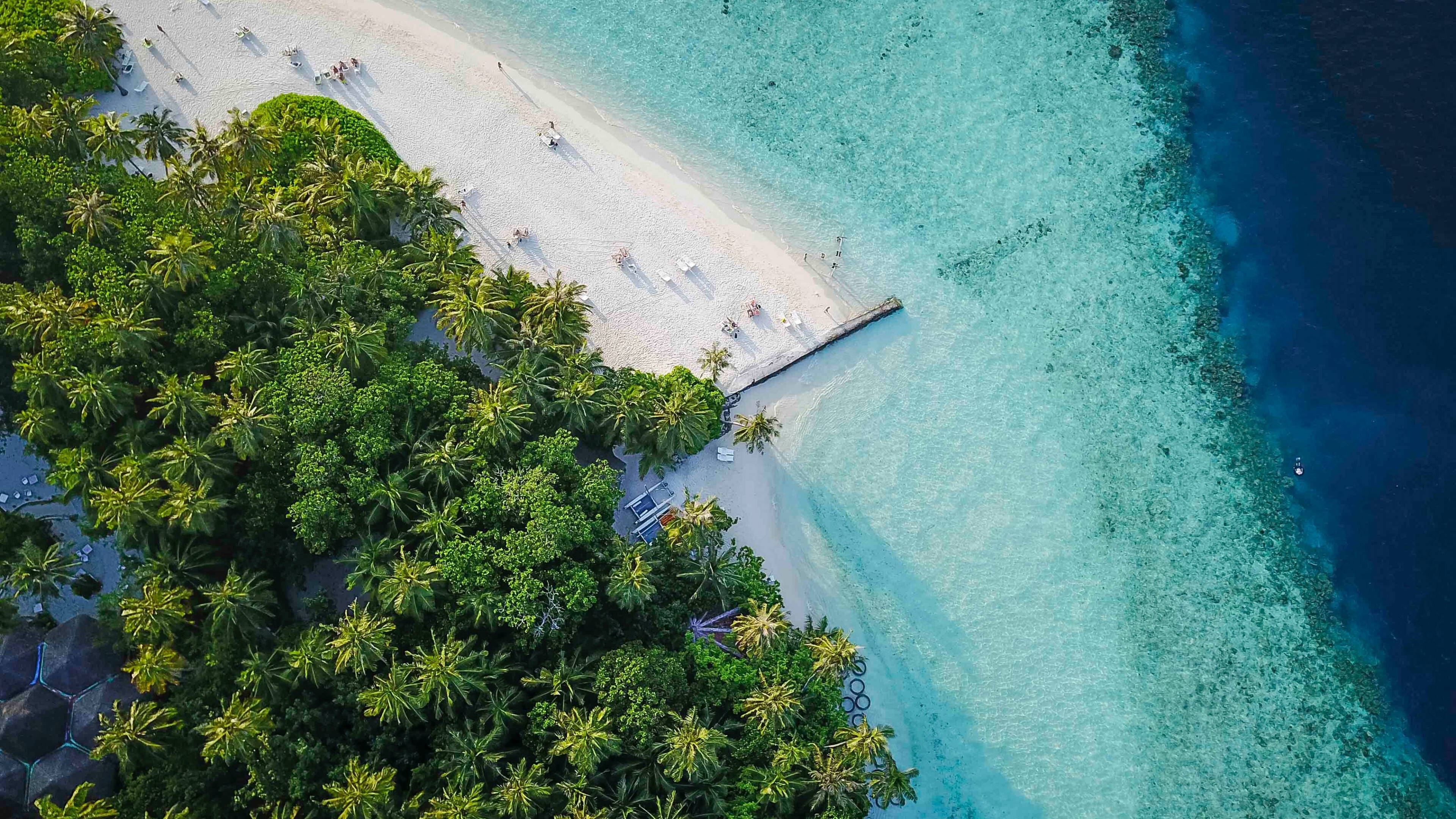 Maldives: Tropical island, Aerial view, Beach. 3840x2160 4K Wallpaper.