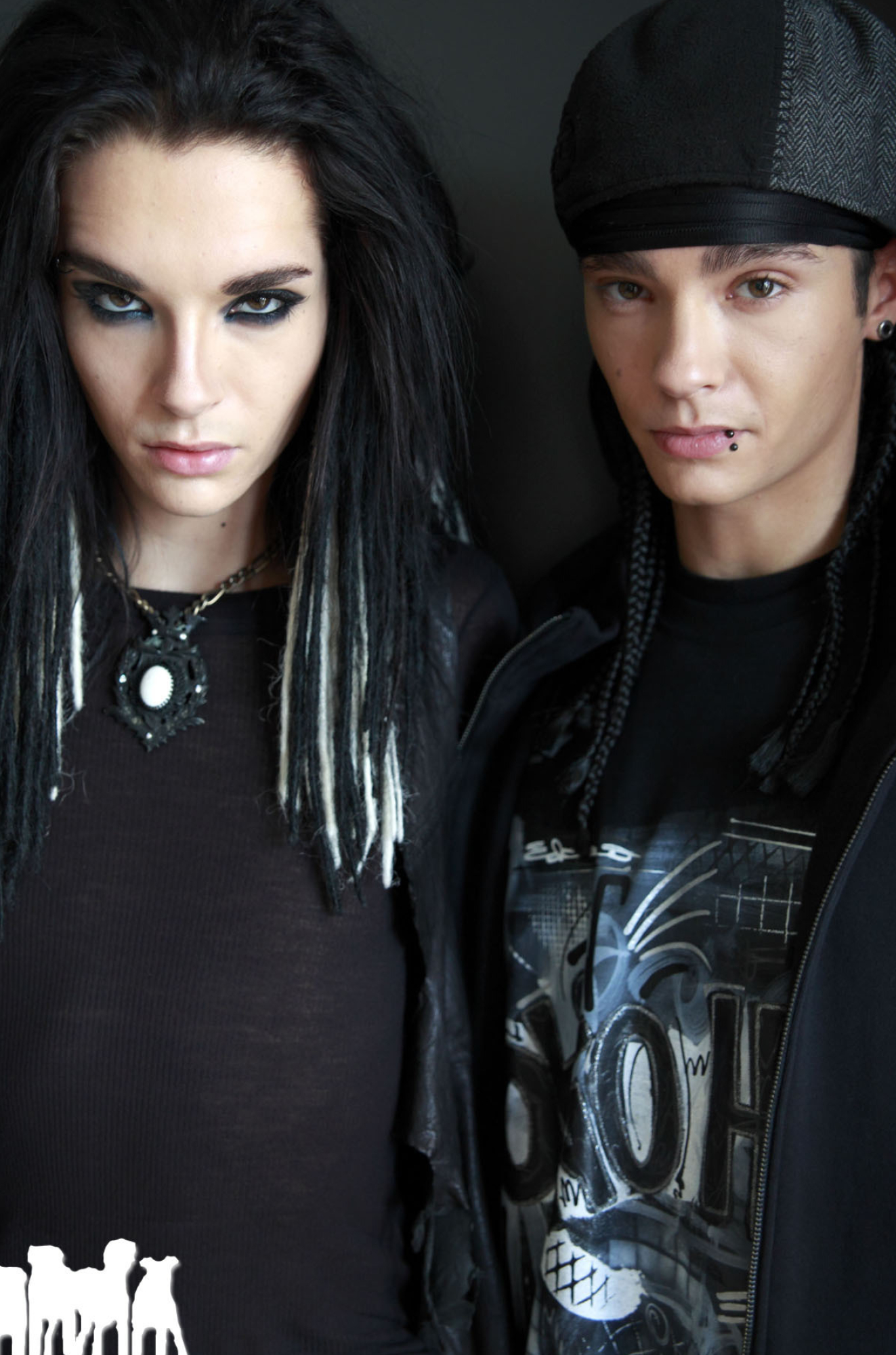 Tokio Hotel: The twin brothers, Bill and Tom Kaulitz, Started writing music at the age of seven years. 1330x2000 HD Background.