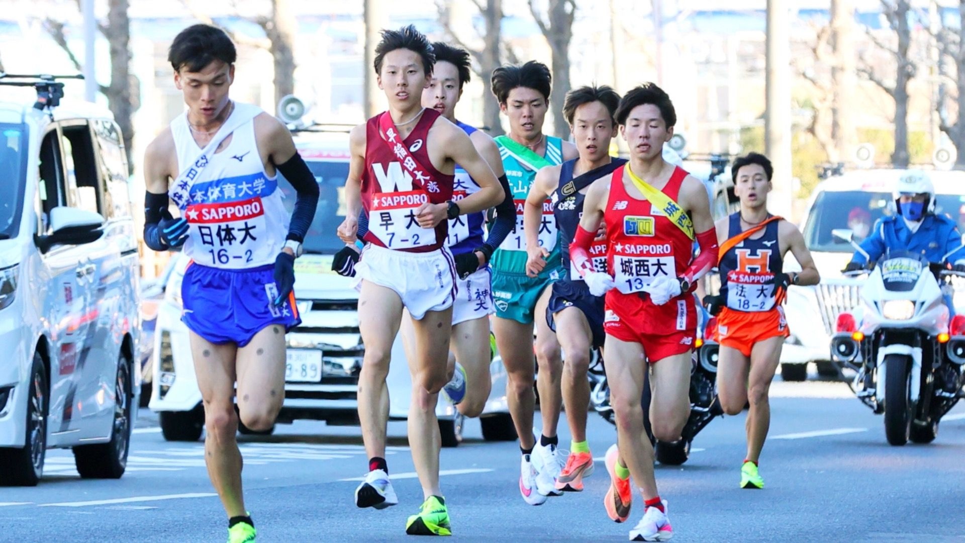 Ekiden: National High School Race Tournament, 21 varsity teams from the Kanto region covered 107.5 km divided into 5 intervals, 2021. 1920x1080 Full HD Background.