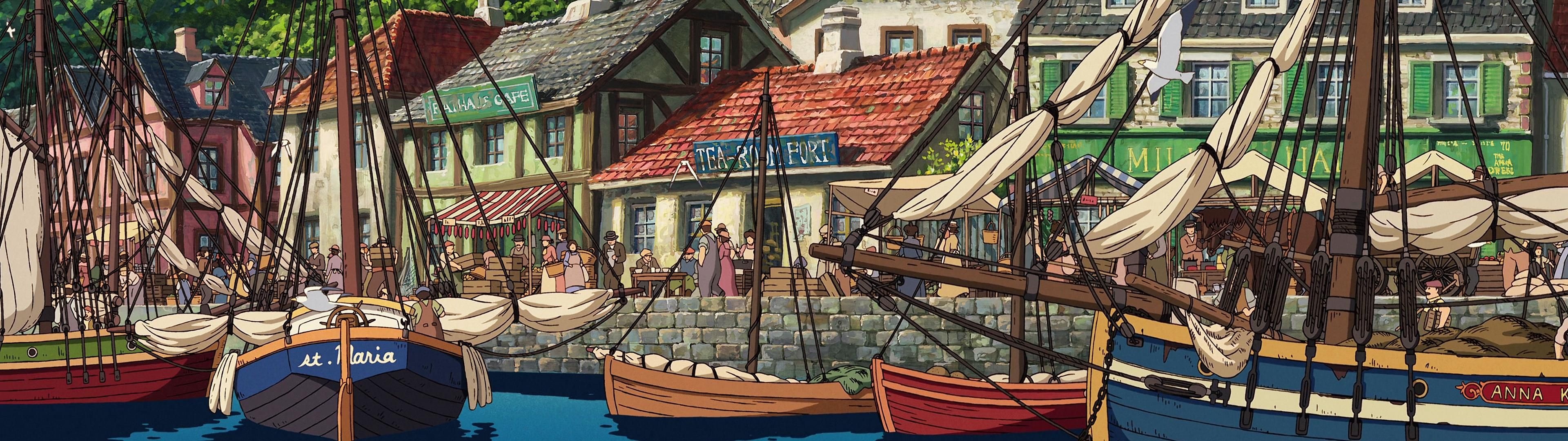 Howl's Moving Castle, Studio Ghibli, Dual screen 3840x1080 wallpaper, Beautiful artwork, 3840x1080 Dual Screen Desktop