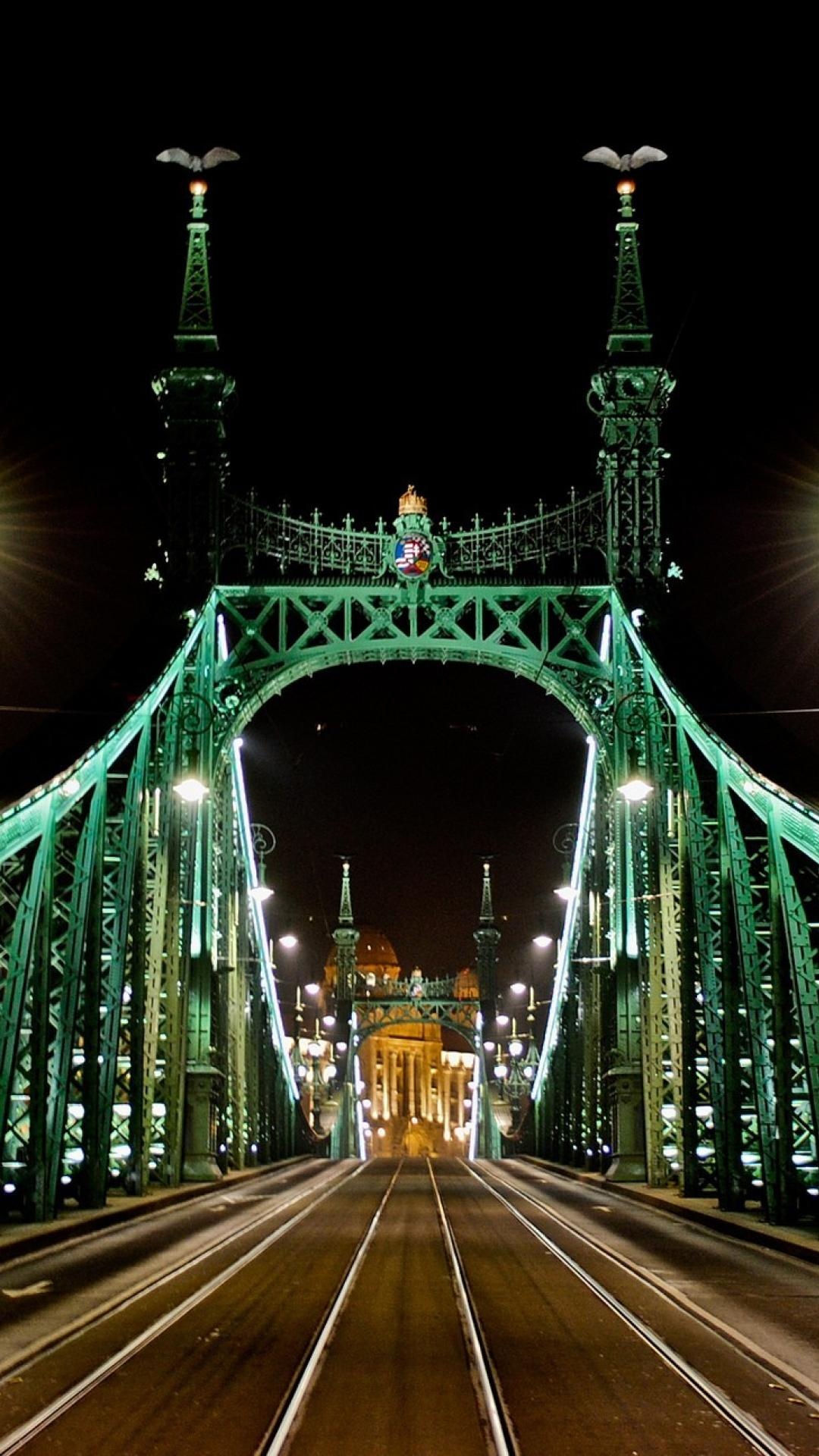 Budapest: Pearl of the Danube, Bridge, Night city. 1080x1920 Full HD Background.