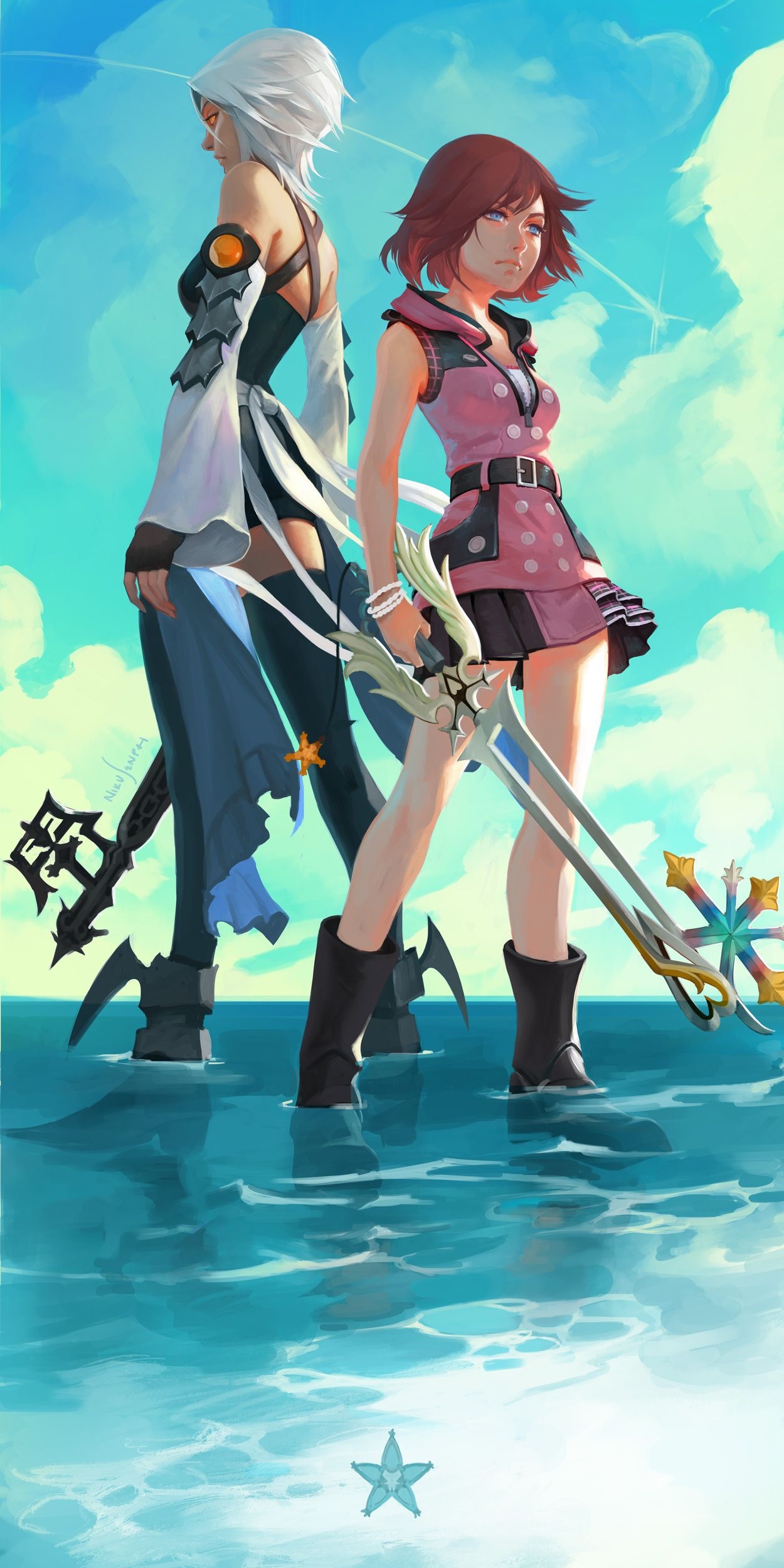 Kairi and Aqua, Kingdom Hearts characters, Magical friendship, Heartwarming art, 1250x2500 HD Handy