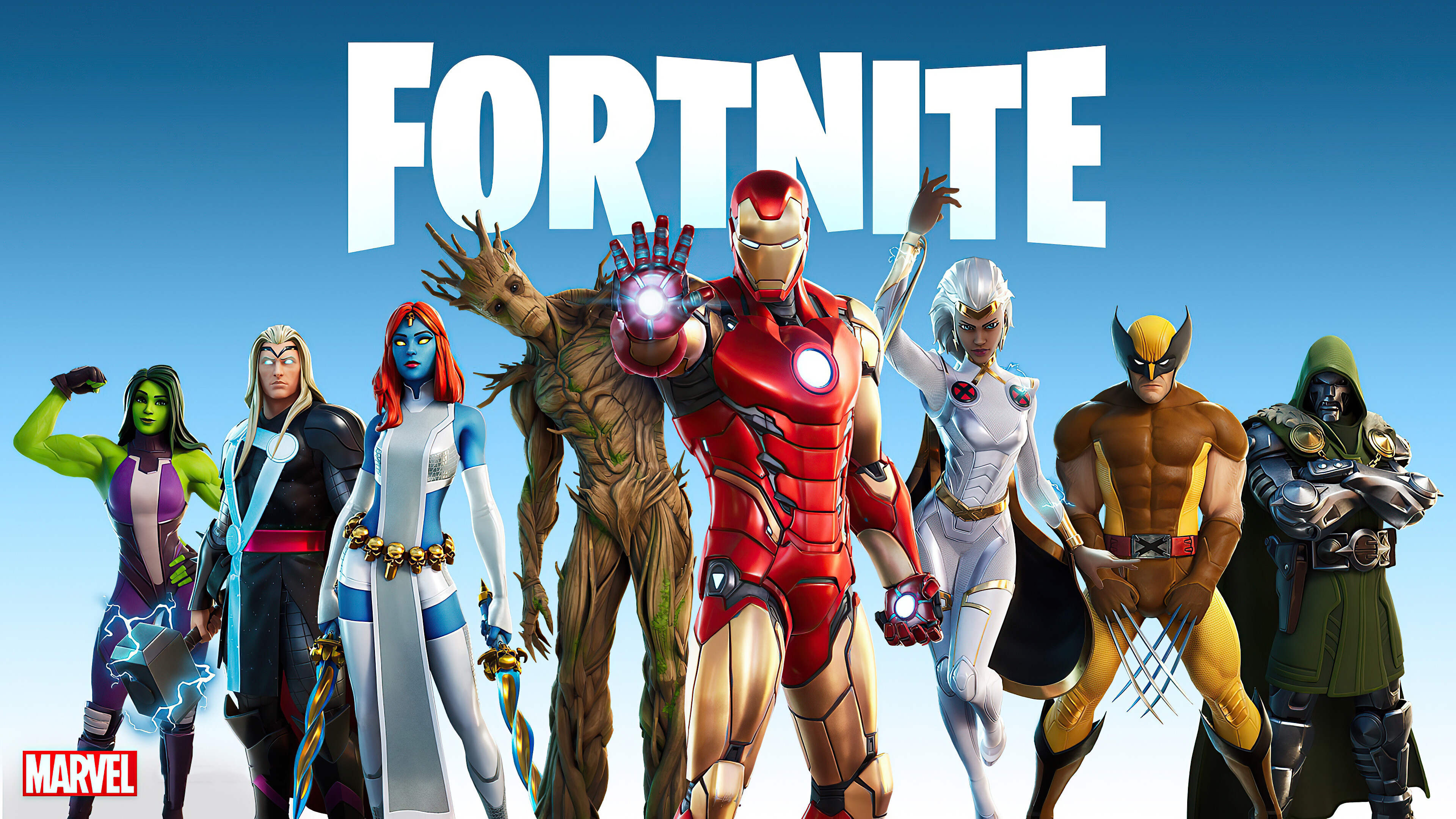Fortnite: In Season 4, players can enjoy an avalanche of superhero items and costumes from both Marvel and DC heroes. 3840x2160 4K Wallpaper.