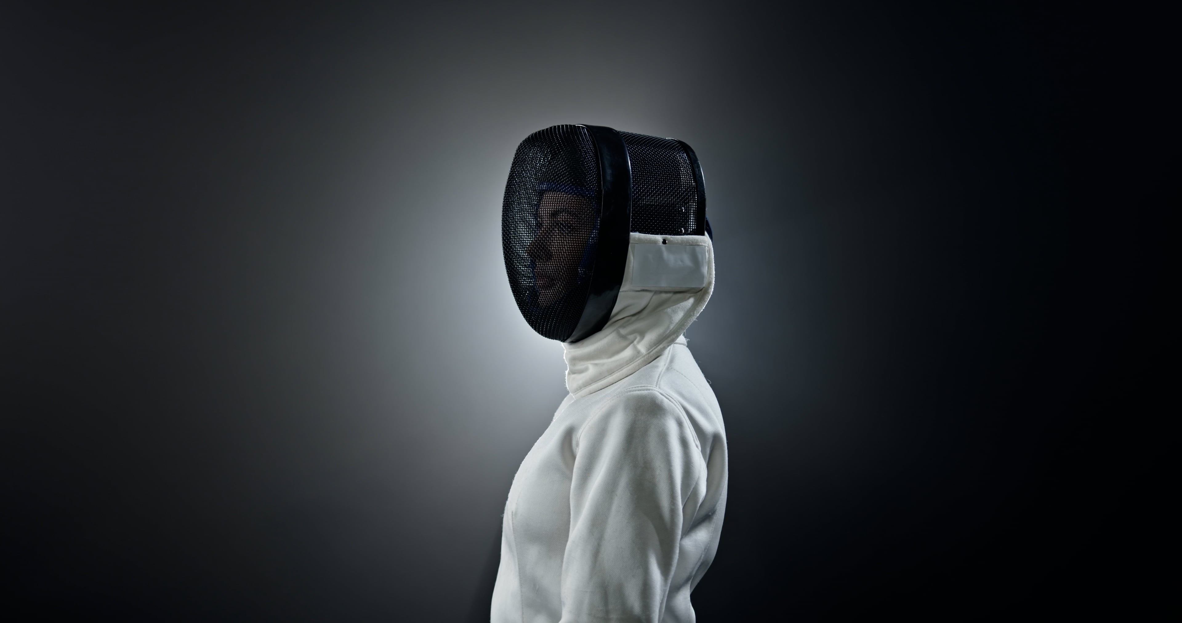 Fencing: A form-fitting jacket, A kevlar bib of the mask, Personal protective equipment. 3840x2030 HD Background.