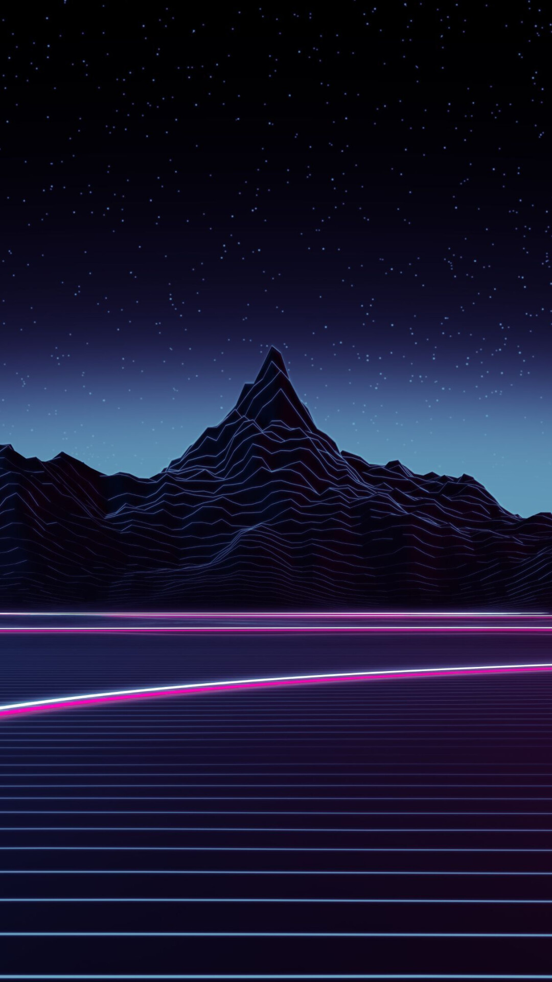 Glow in the Dark: Mountain, Neon glowing lines, Surreal landscape. 1080x1920 Full HD Background.