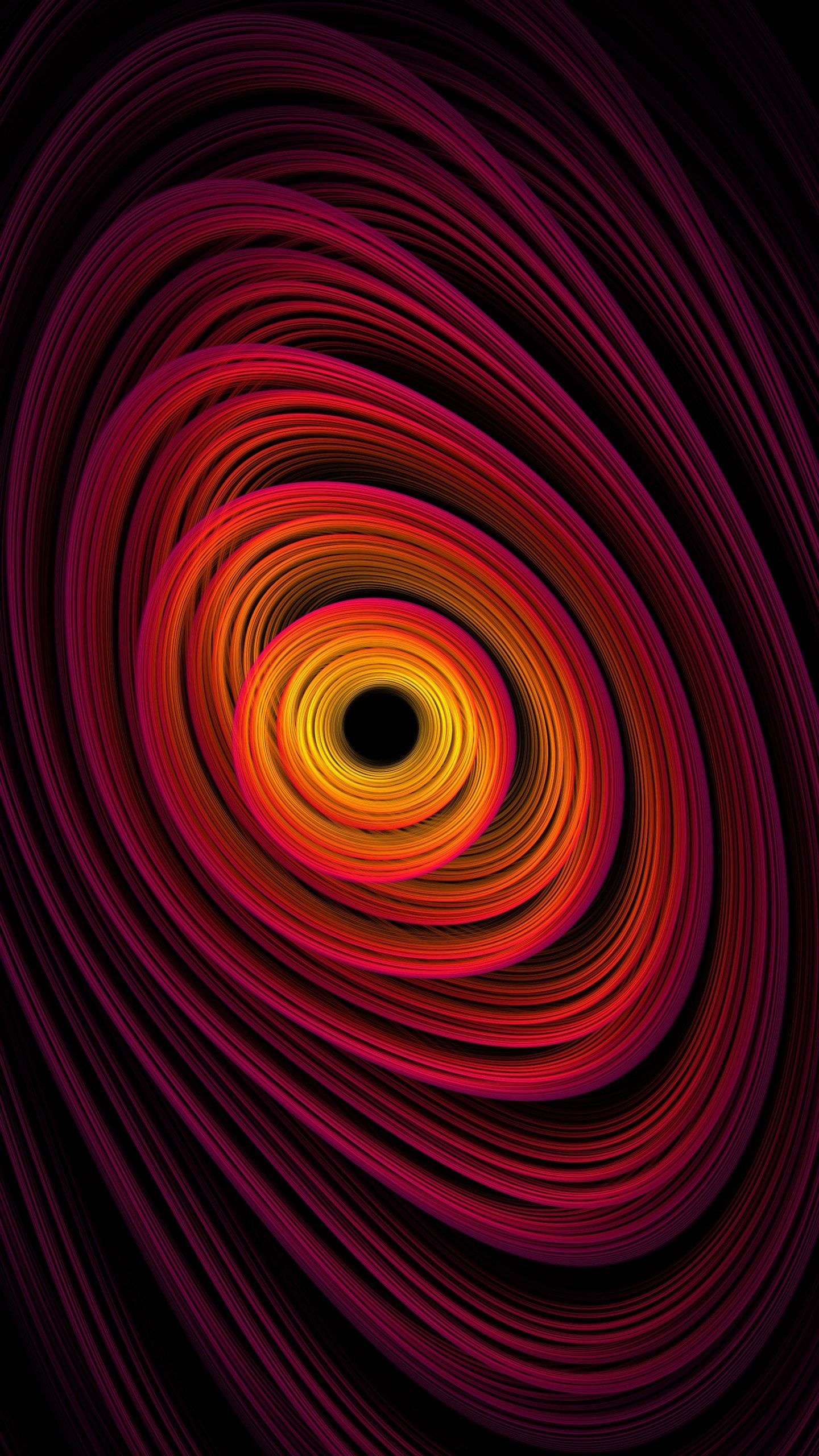 Golden Ratio: Abstract art, Spiral, Violet, Orange, Yellow, Lines. Symmetry, Circles. 1440x2560 HD Wallpaper.