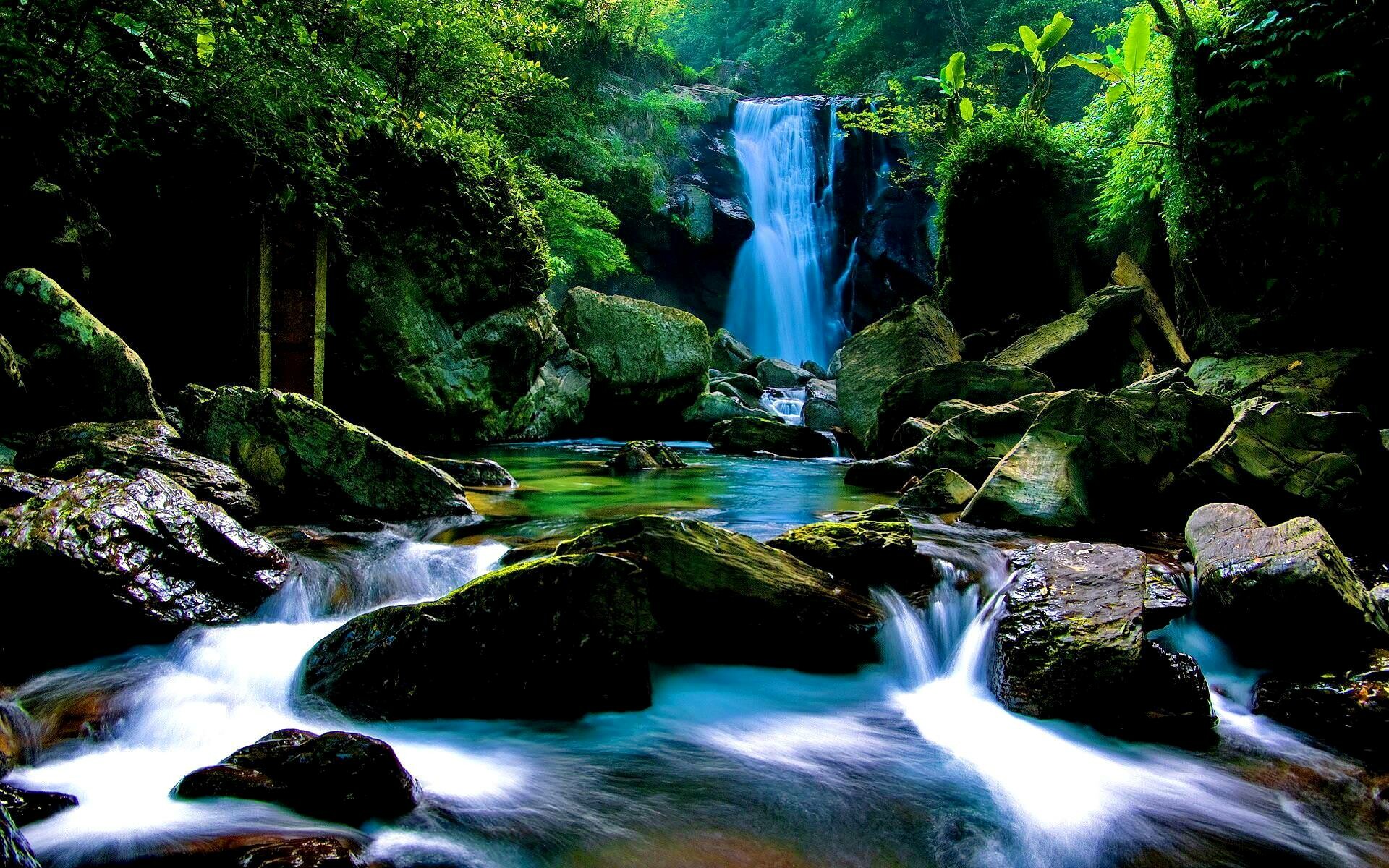 Waterfall: Exotic area, A cascade of water where there is a vertical or almost vertical step in a river. 1920x1200 HD Wallpaper.