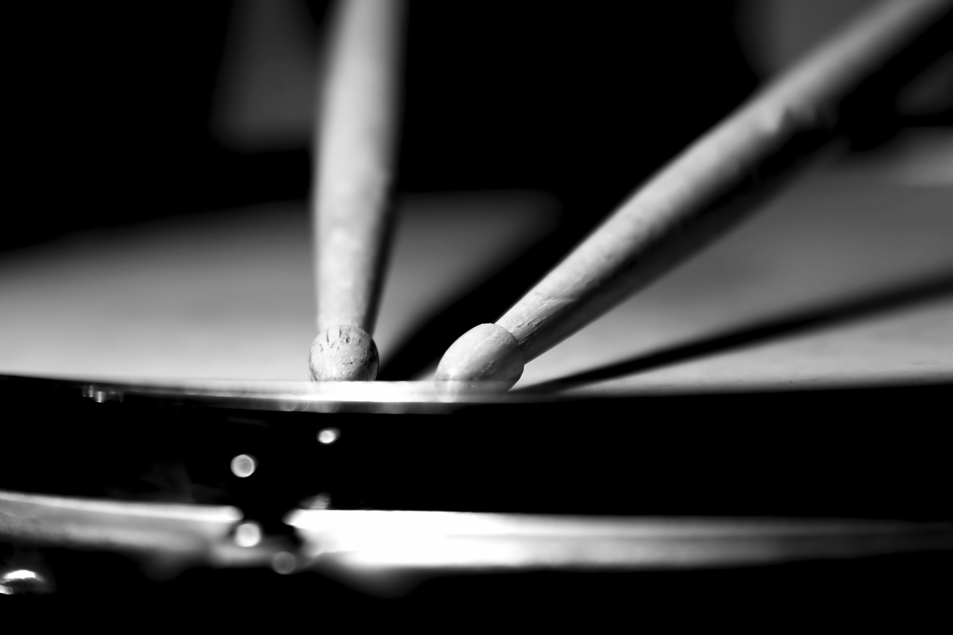 Drums: Membranophone, Snare Drum And Stick, Monochrome, One Membrane, Called a Drumhead or Drum Skin. 3080x2050 HD Background.
