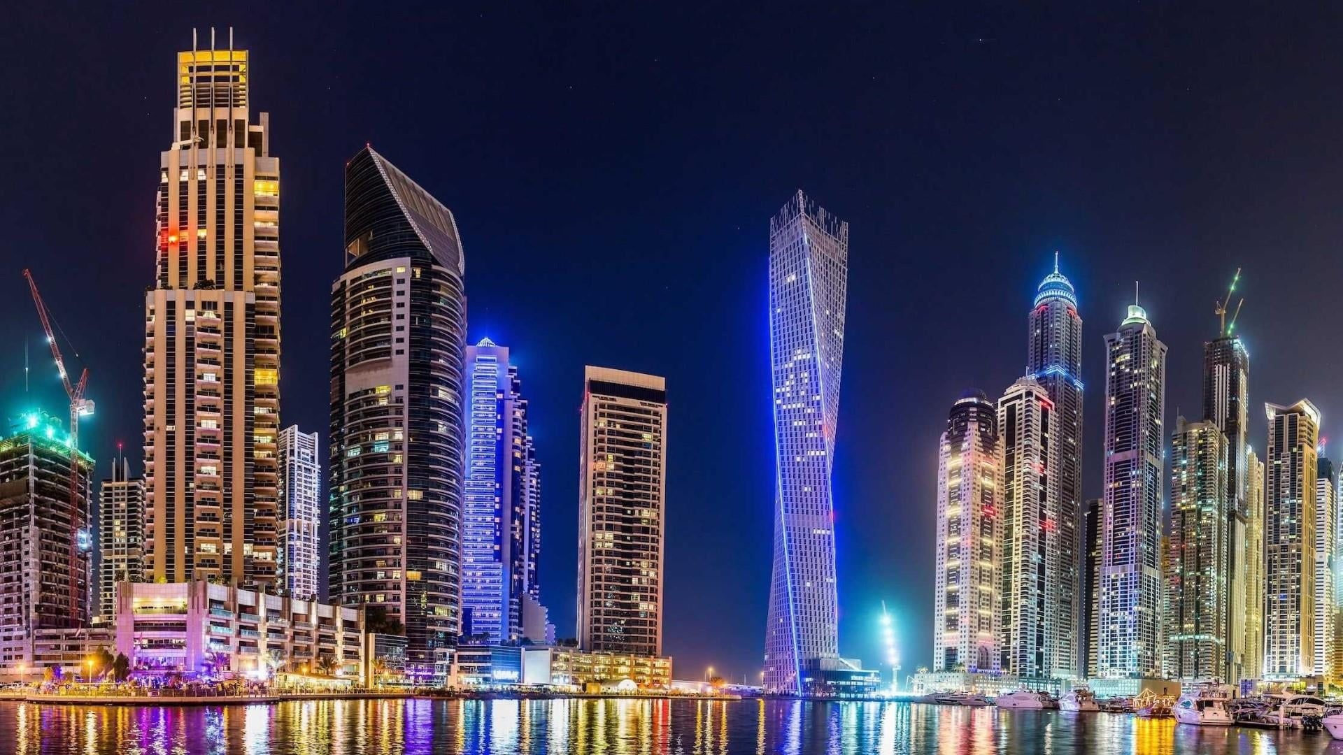 Dubai Skyline, Illuminated city, United Arab Emirates, Travel aesthetic, 1920x1080 Full HD Desktop