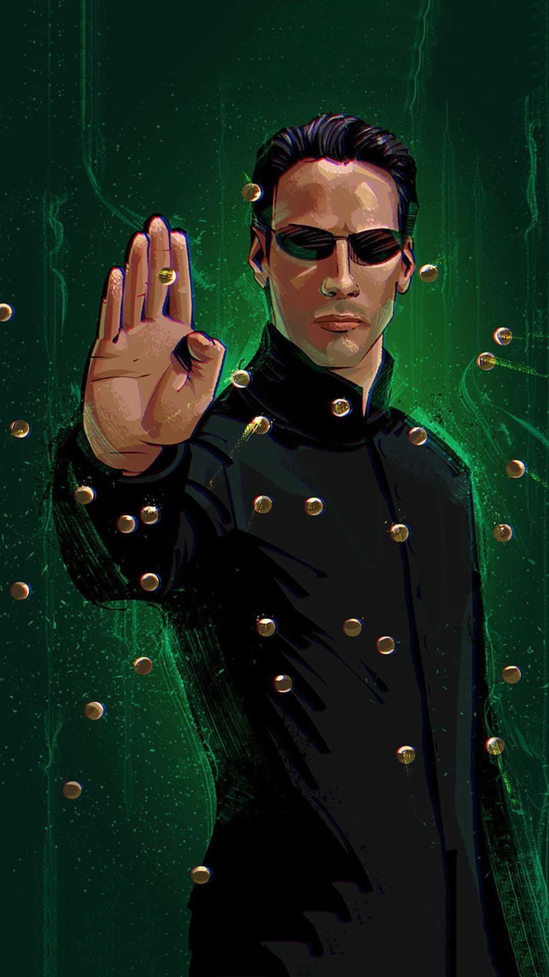 The Matrix: Neo, Selected by Empire as the 68th Greatest Movie Character of All Time, 2008. 1080x1920 Full HD Background.