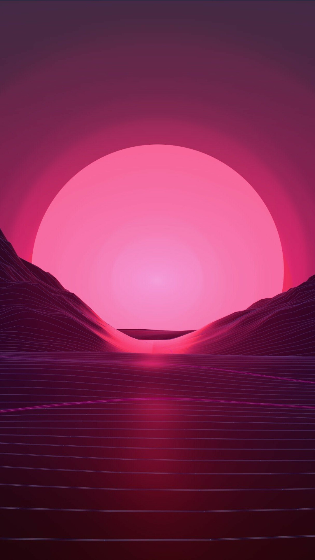 Sunset: Sundown, Solar disk crossing the horizon, Minimalism. 1080x1920 Full HD Background.