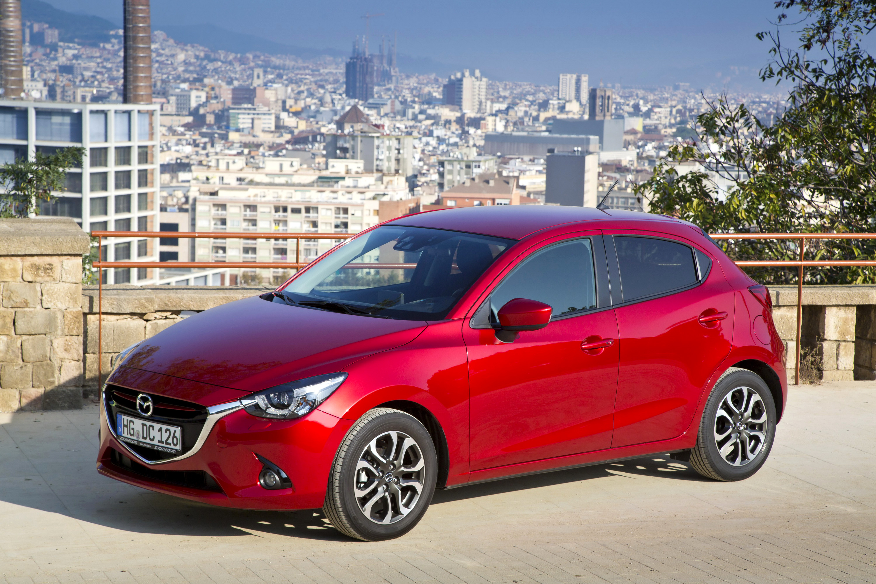 Mazda 2, Burgundy auto, Metallic finish, Model year 2014, 3000x2000 HD Desktop
