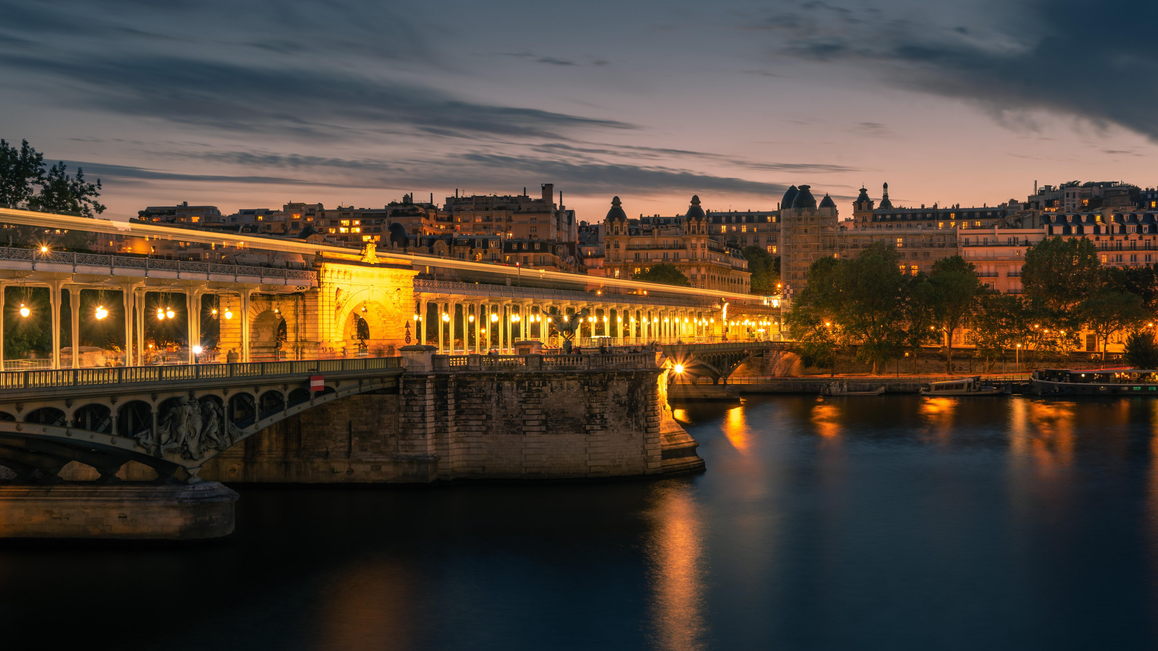 The Seine River, Urban beauty, Architectural marvels, Twilight backdrop, 3840x2160 4K Desktop