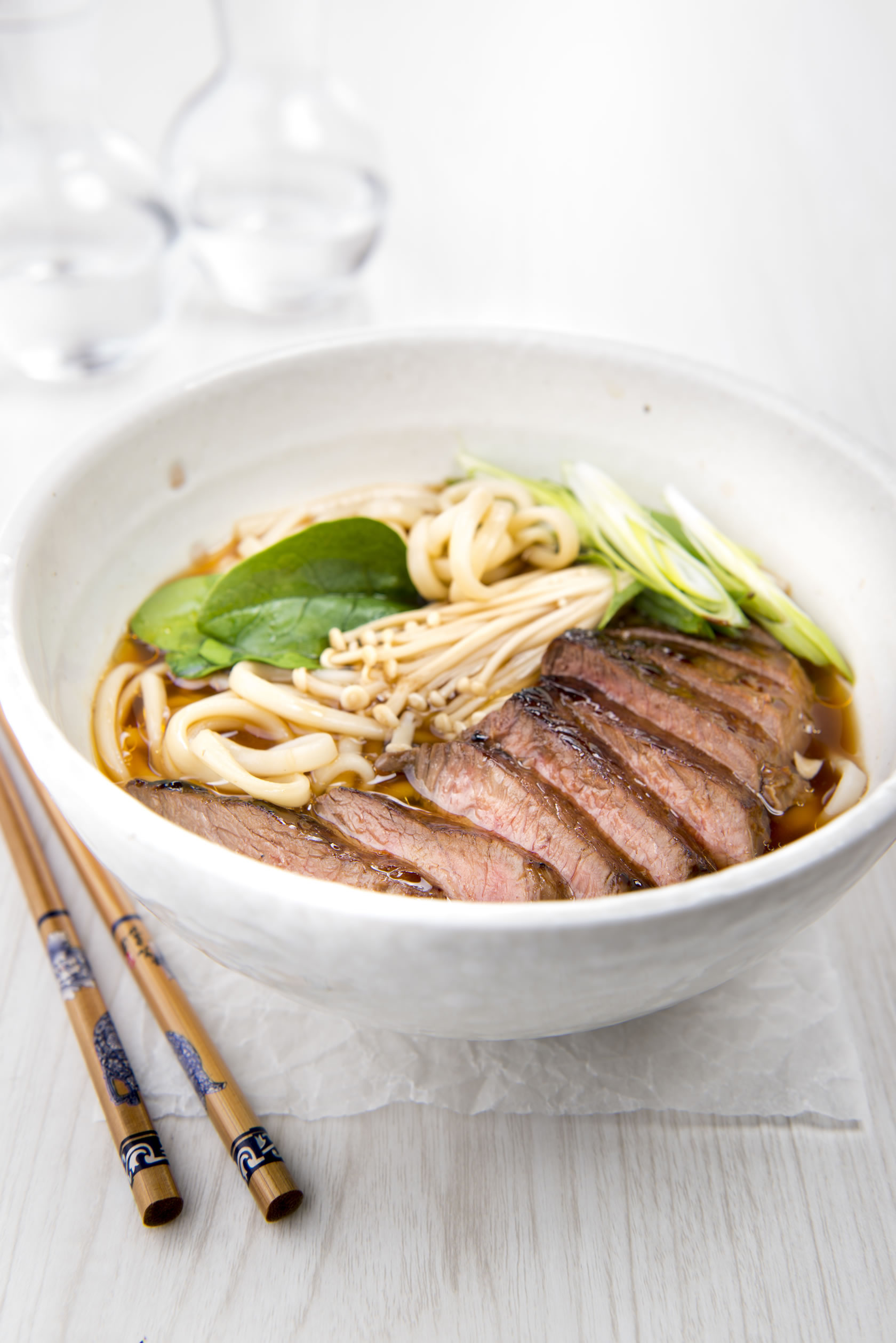 Teriyaki steak, Enoki mushrooms, Nutritious spinach, Udon noodles, 1680x2520 HD Phone