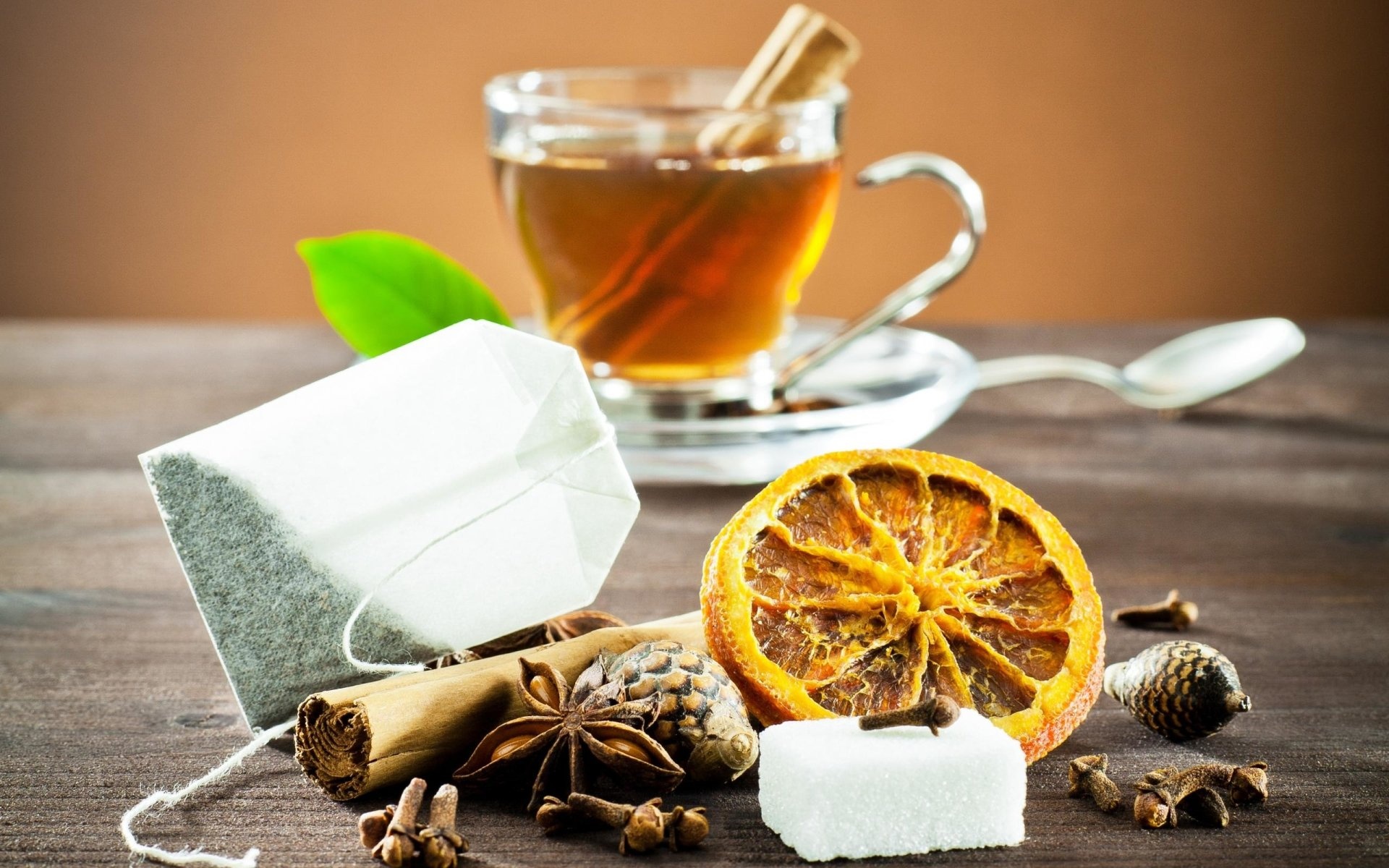 Tea: A herbal tisane, where cinnamon bark is infused in hot water, Anise star, Orange. 1920x1200 HD Background.
