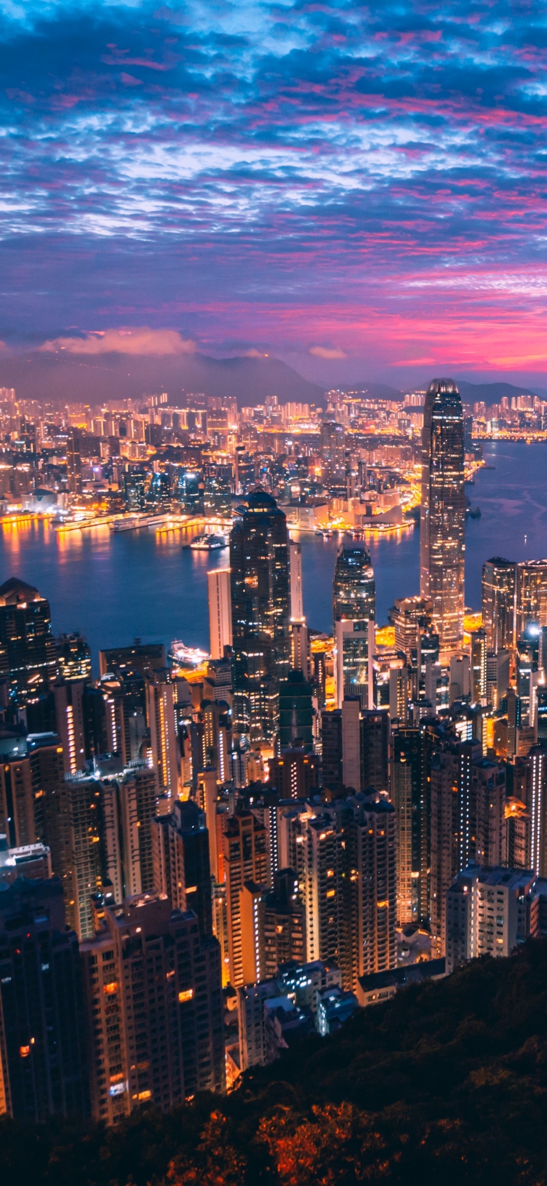 Hong Kong skyline, Travels, Wallpaper 4k, Cityscape night, 1130x2440 HD Handy