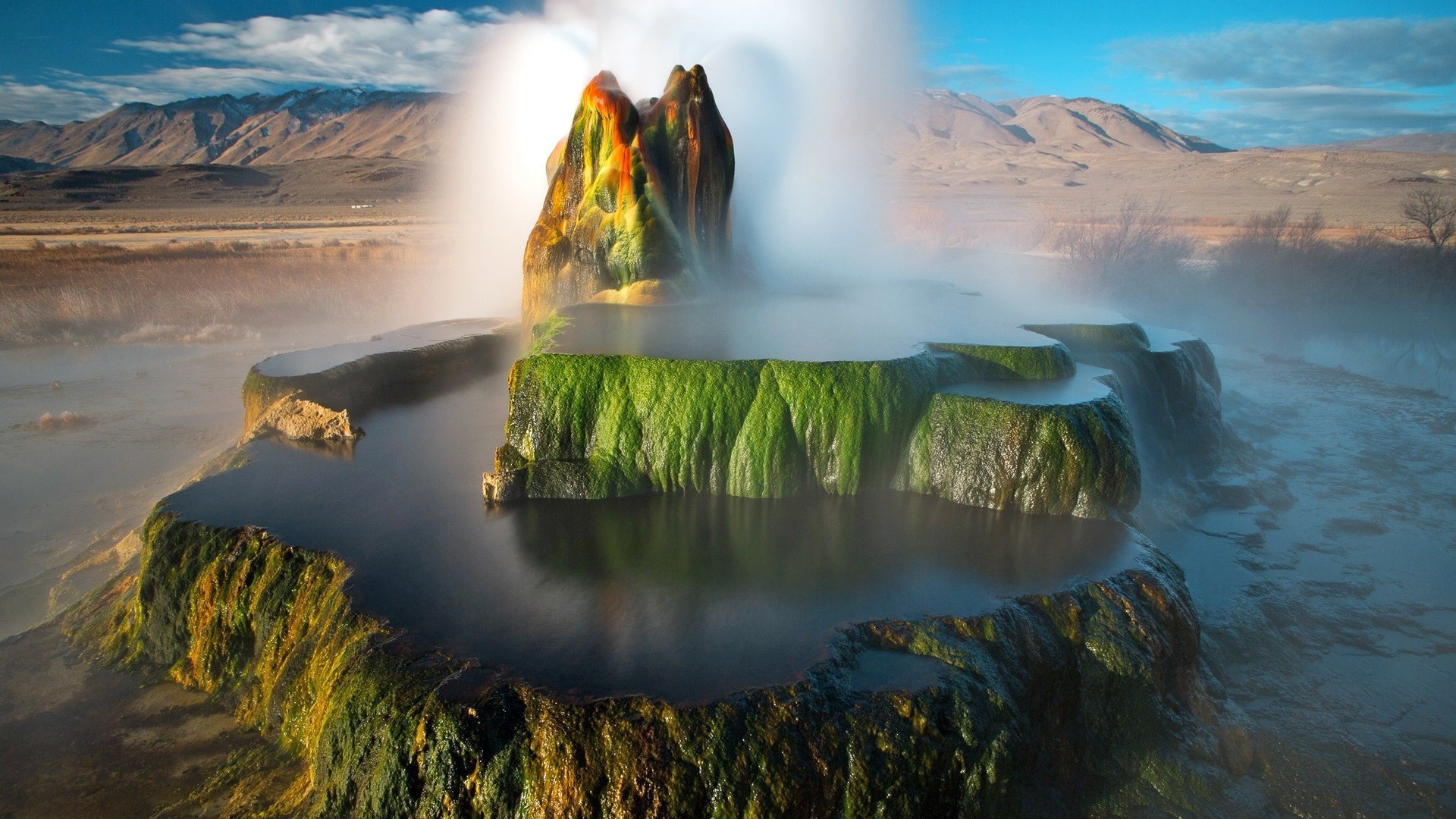 Nature landscape, Mountains clouds, Nevada USA, Geysers water, 1920x1080 Full HD Desktop