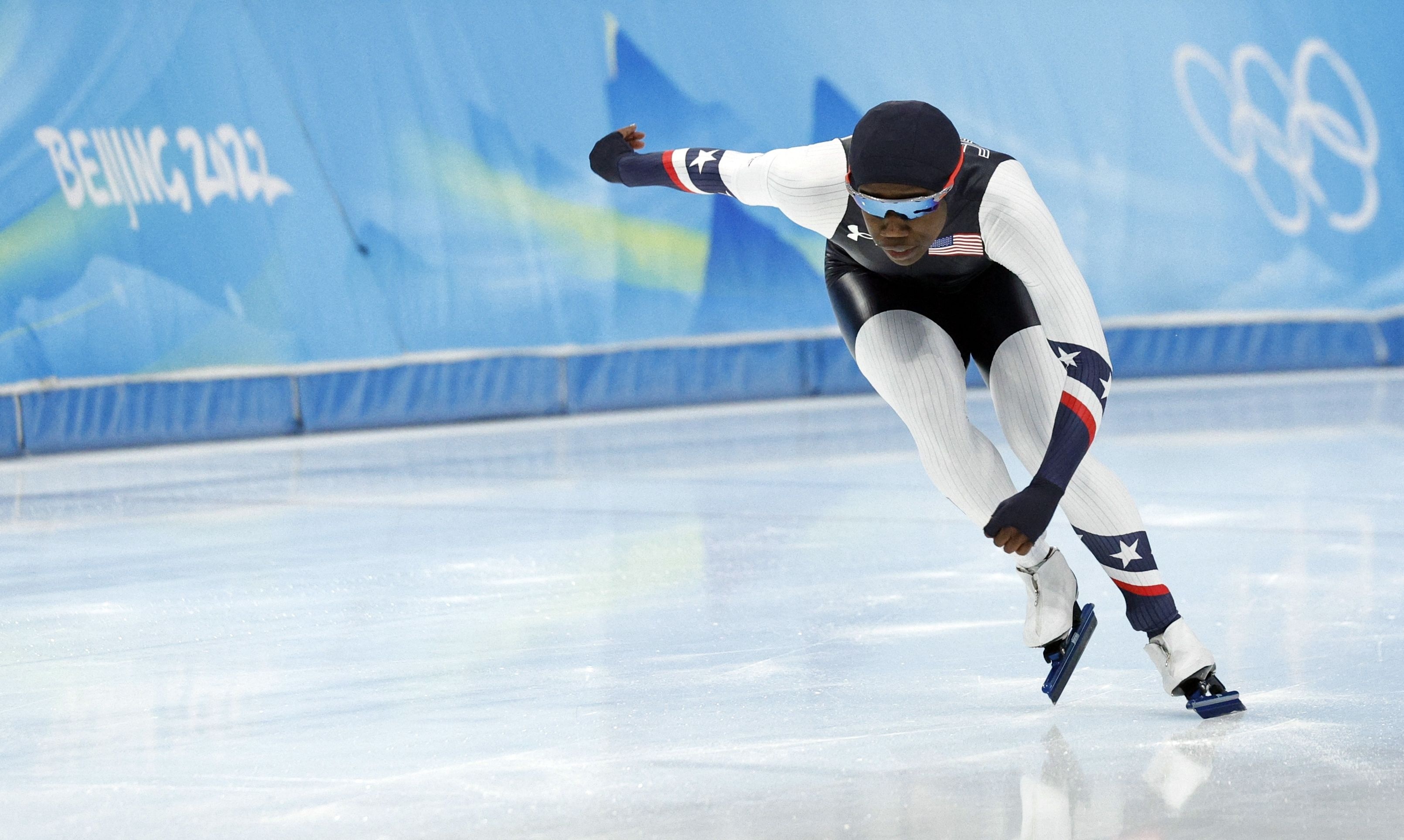 Speed Skating: 2022 Beijing Olympics, China, Women's 500 m, Erin Jackson, An American skater. 3220x1930 HD Background.