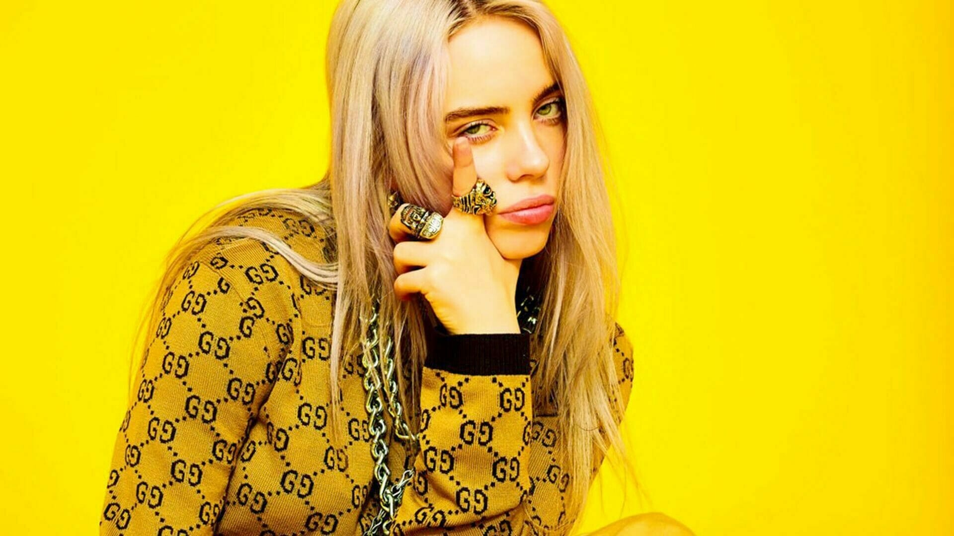 Billie Eilish: The youngest person to win all four top awards at the Grammys in one year. 1920x1080 Full HD Background.